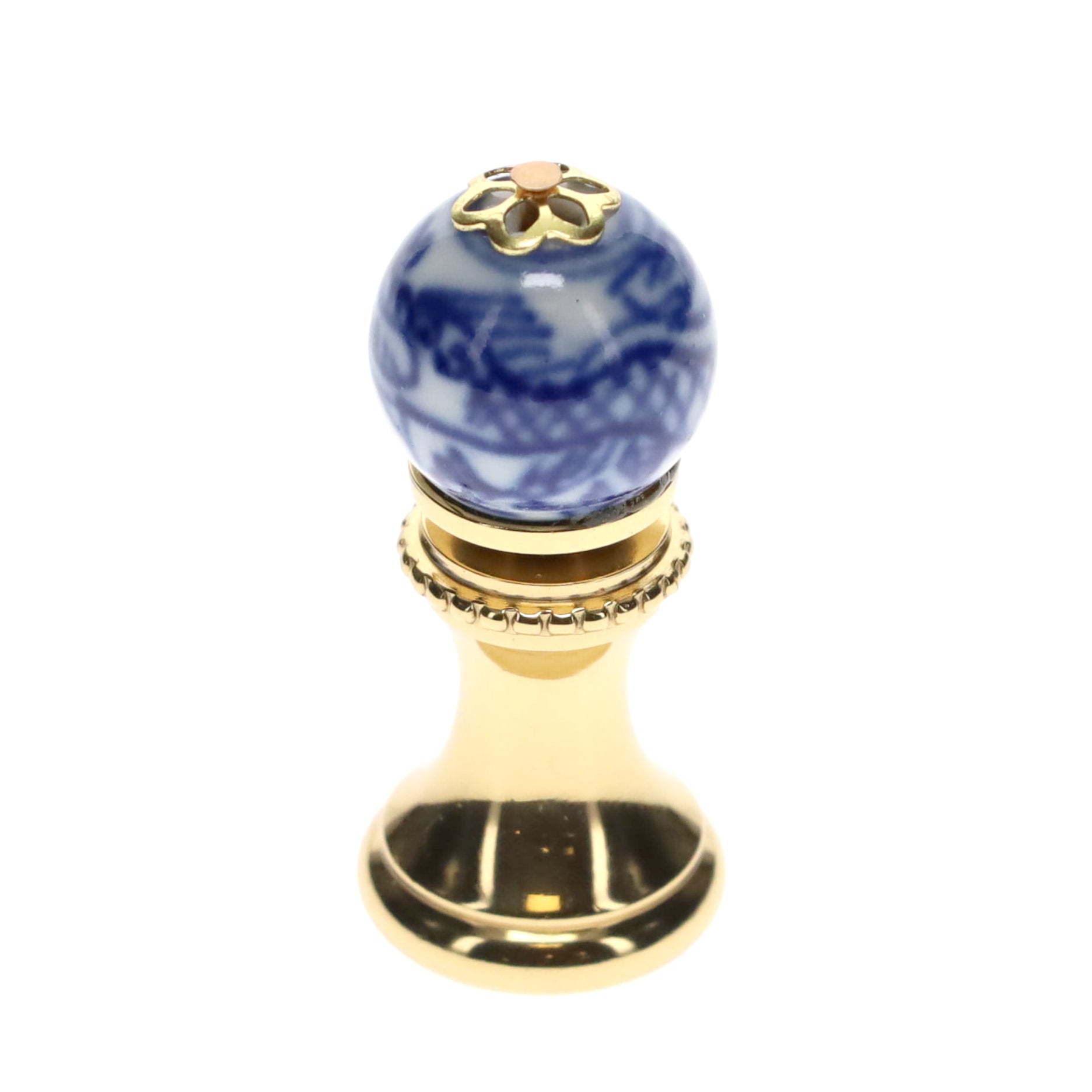 1.4" Tall Brass Finial, 0.55" Porcelain Bead with Blue & White Dragon Art, 1/4-27F Tap (15191)