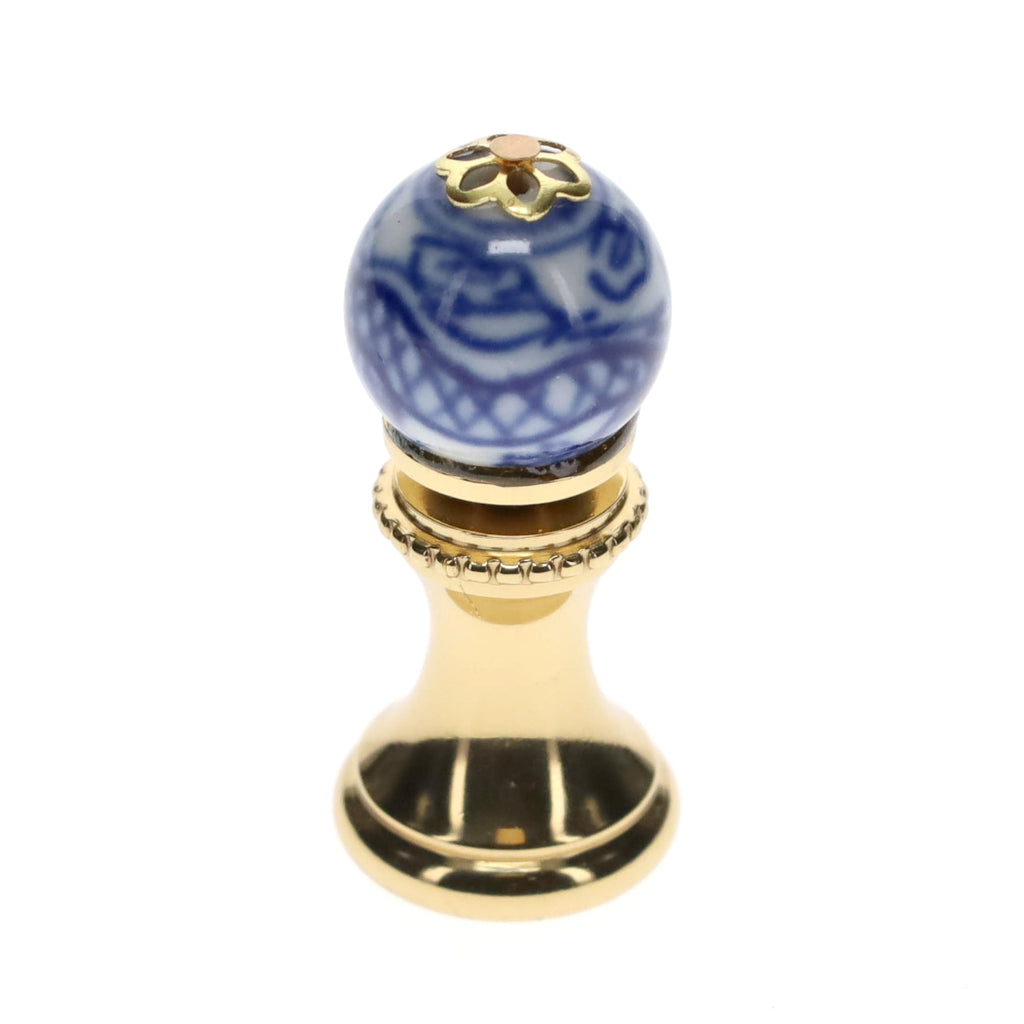 1.4" Tall Brass Finial, 0.55" Porcelain Bead with Blue & White Dragon Art, 1/4-27F Tap (15191)