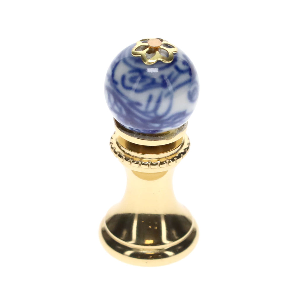1.4" Tall Brass Finial, 0.55" Porcelain Bead with Blue & White Dragon Art, 1/4-27F Tap (15191)