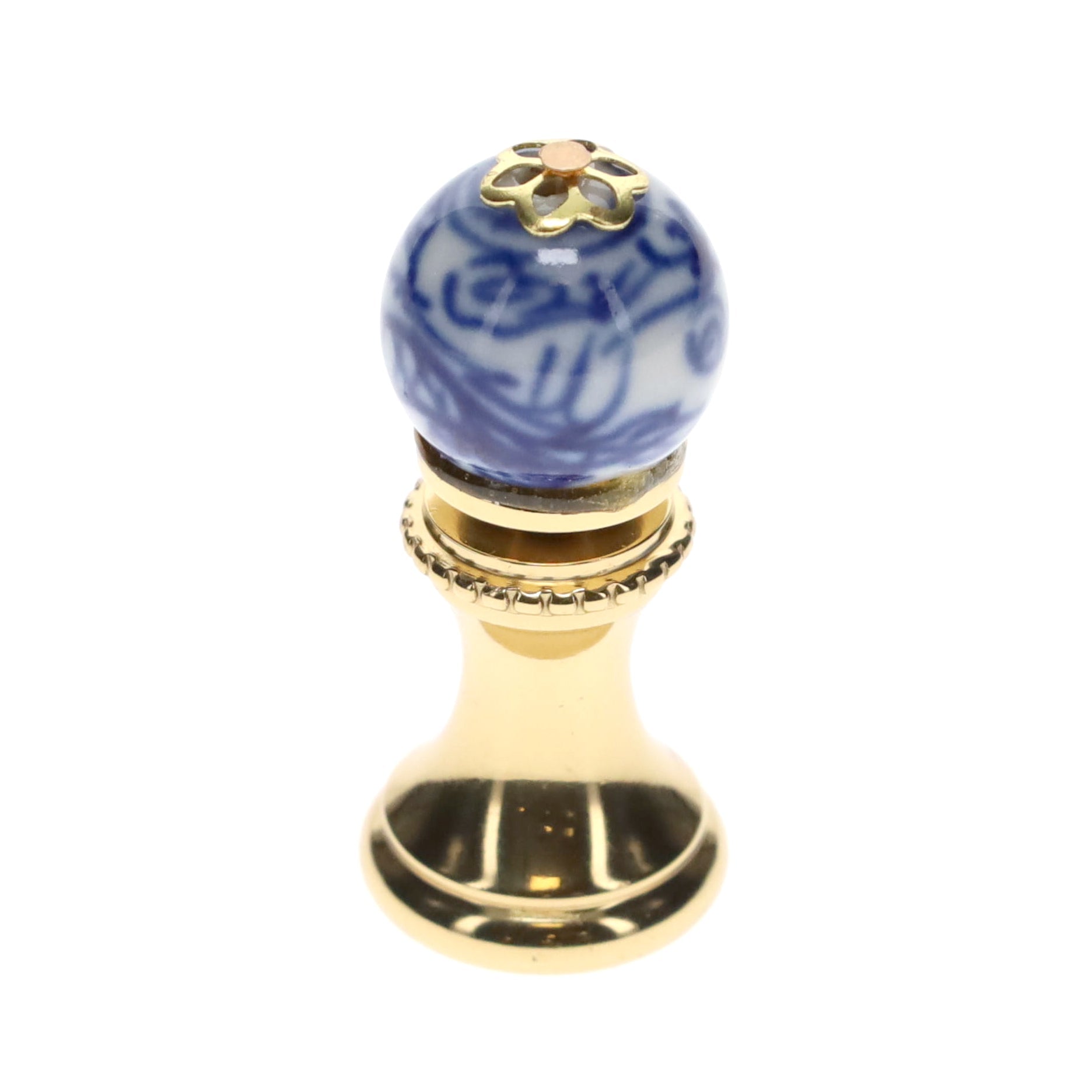 1.4" Tall Brass Finial, 0.55" Porcelain Bead with Blue & White Dragon Art, 1/4-27F Tap (15191)