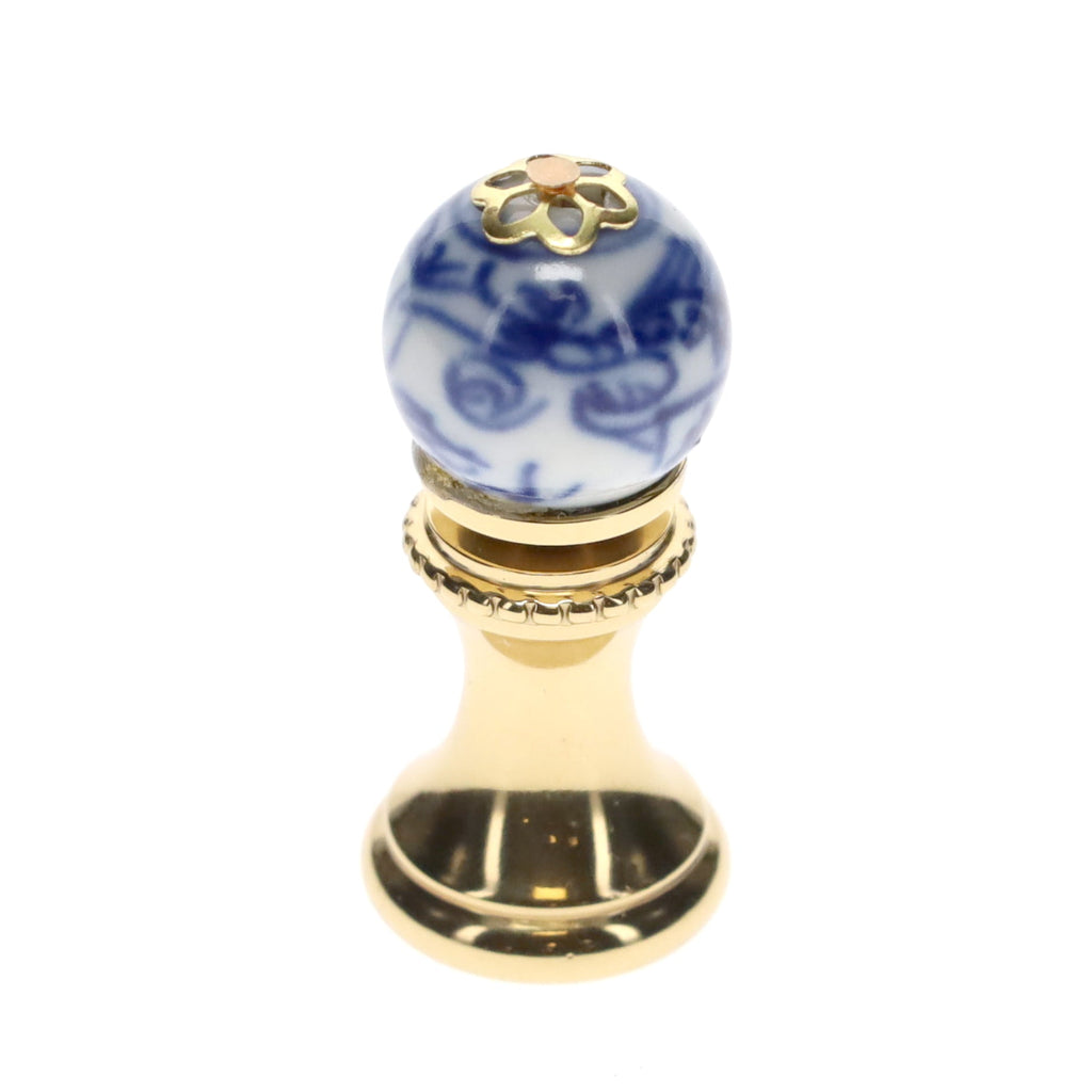 1.4" Tall Brass Finial, 0.55" Porcelain Bead with Blue & White Dragon Art, 1/4-27F Tap (15191)