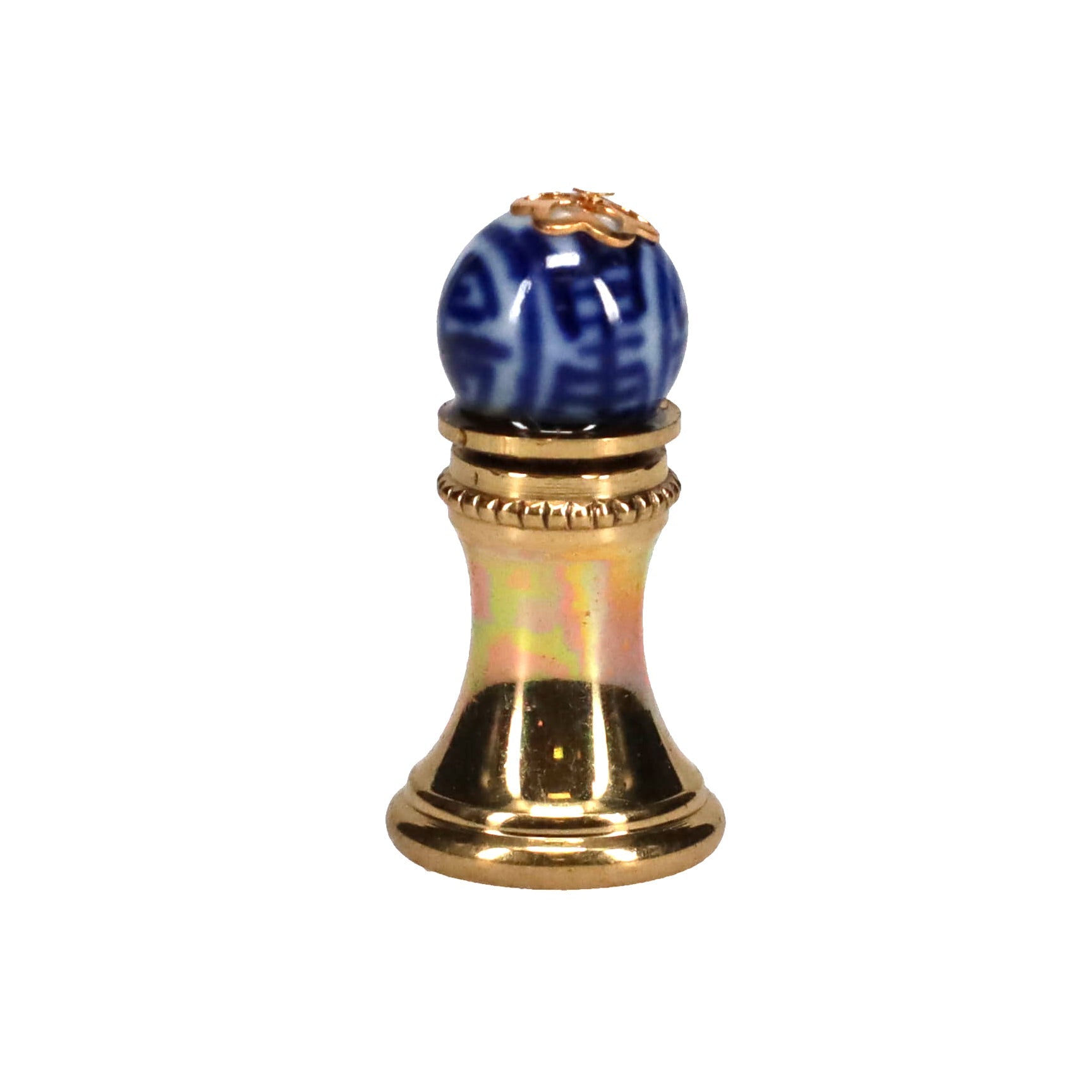 1-1/4" Tall Brass Finial, 0.45" Porcelain Bead with Blue & White Chinese Art, 1/4-27F Tap (15192)