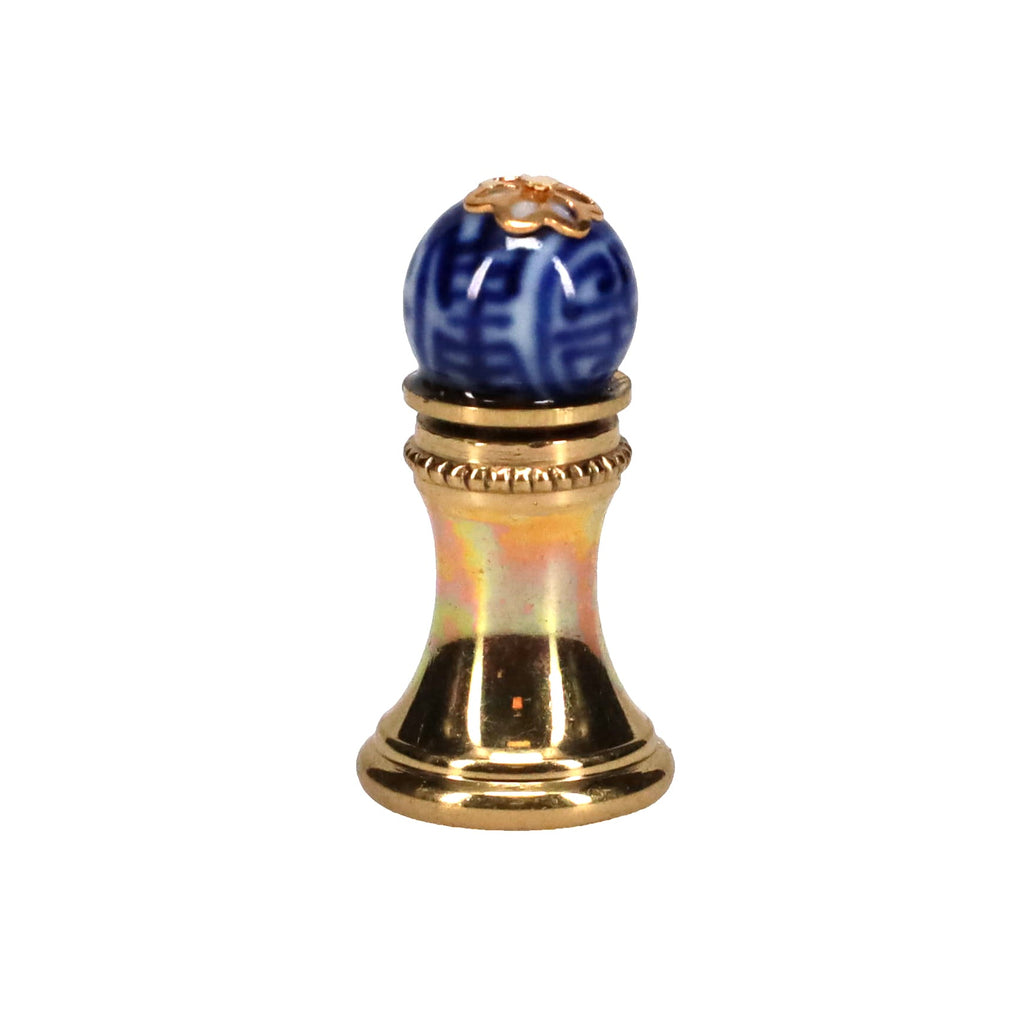 1-1/4" Tall Brass Finial, 0.45" Porcelain Bead with Blue & White Chinese Art, 1/4-27F Tap (15192)