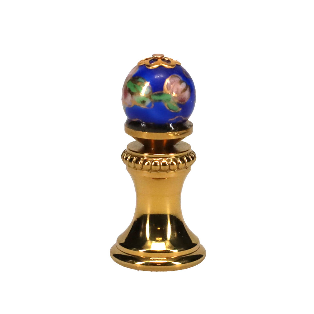 1-5/16" Tall Brass Finial, 0.48" Porcelain Bead with Blue Cloisonné Floral Pattern, 1/4-27F Tap (15194)