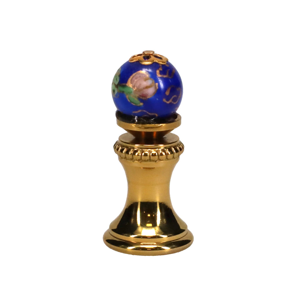 1-5/16" Tall Brass Finial, 0.48" Porcelain Bead with Blue Cloisonné Floral Pattern, 1/4-27F Tap (15194)