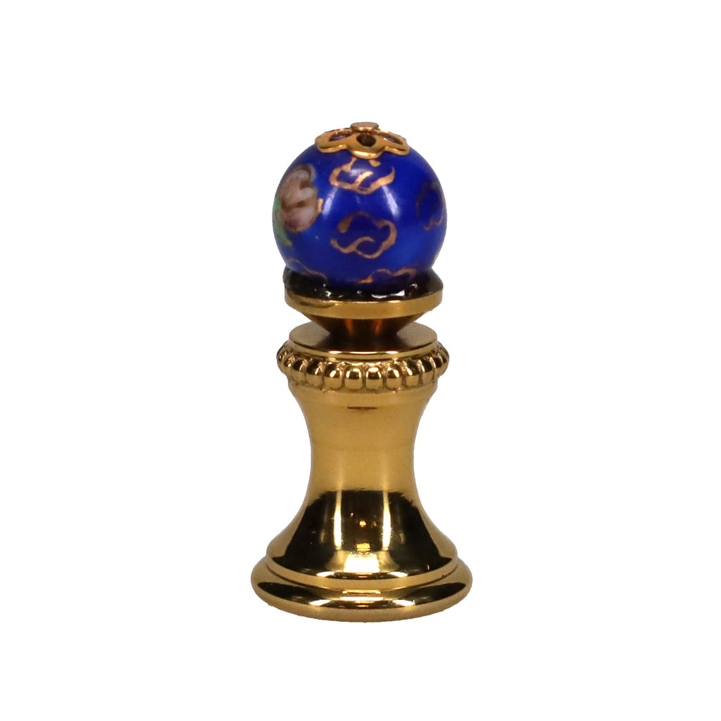 1-5/16" Tall Brass Finial, 0.48" Porcelain Bead with Blue Cloisonné Floral Pattern, 1/4-27F Tap (15194)