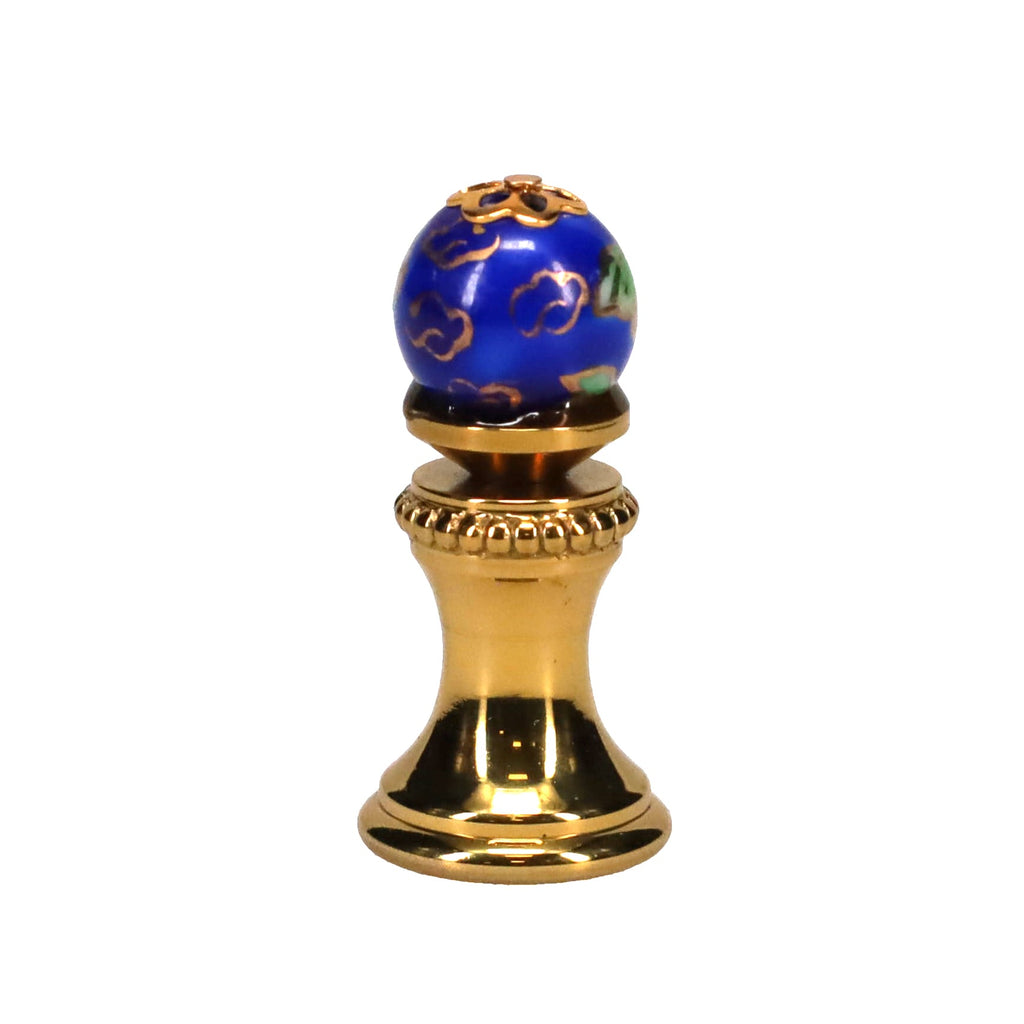 1-5/16" Tall Brass Finial, 0.48" Porcelain Bead with Blue Cloisonné Floral Pattern, 1/4-27F Tap (15194)