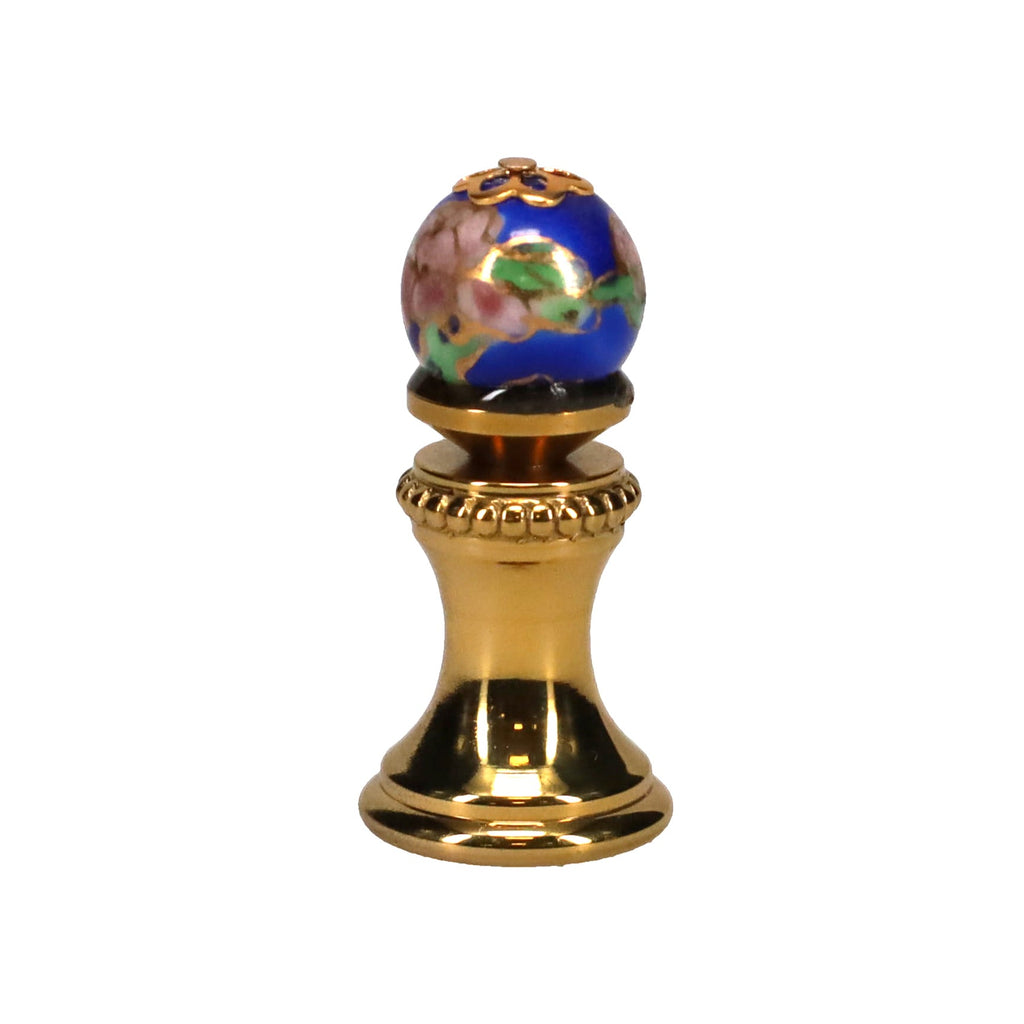 1-5/16" Tall Brass Finial, 0.48" Porcelain Bead with Blue Cloisonné Floral Pattern, 1/4-27F Tap (15194)
