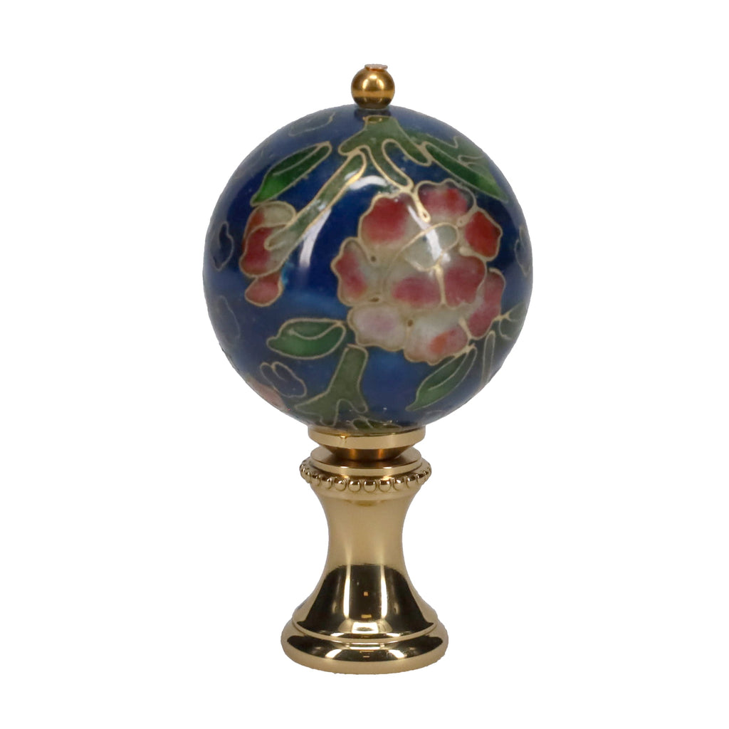 2-1/8" Tall Brass Finial, 1-1/8" Porcelain Bead with Navy Blue Cloisonné Floral Pattern, 1/4-27F Tap (15195)