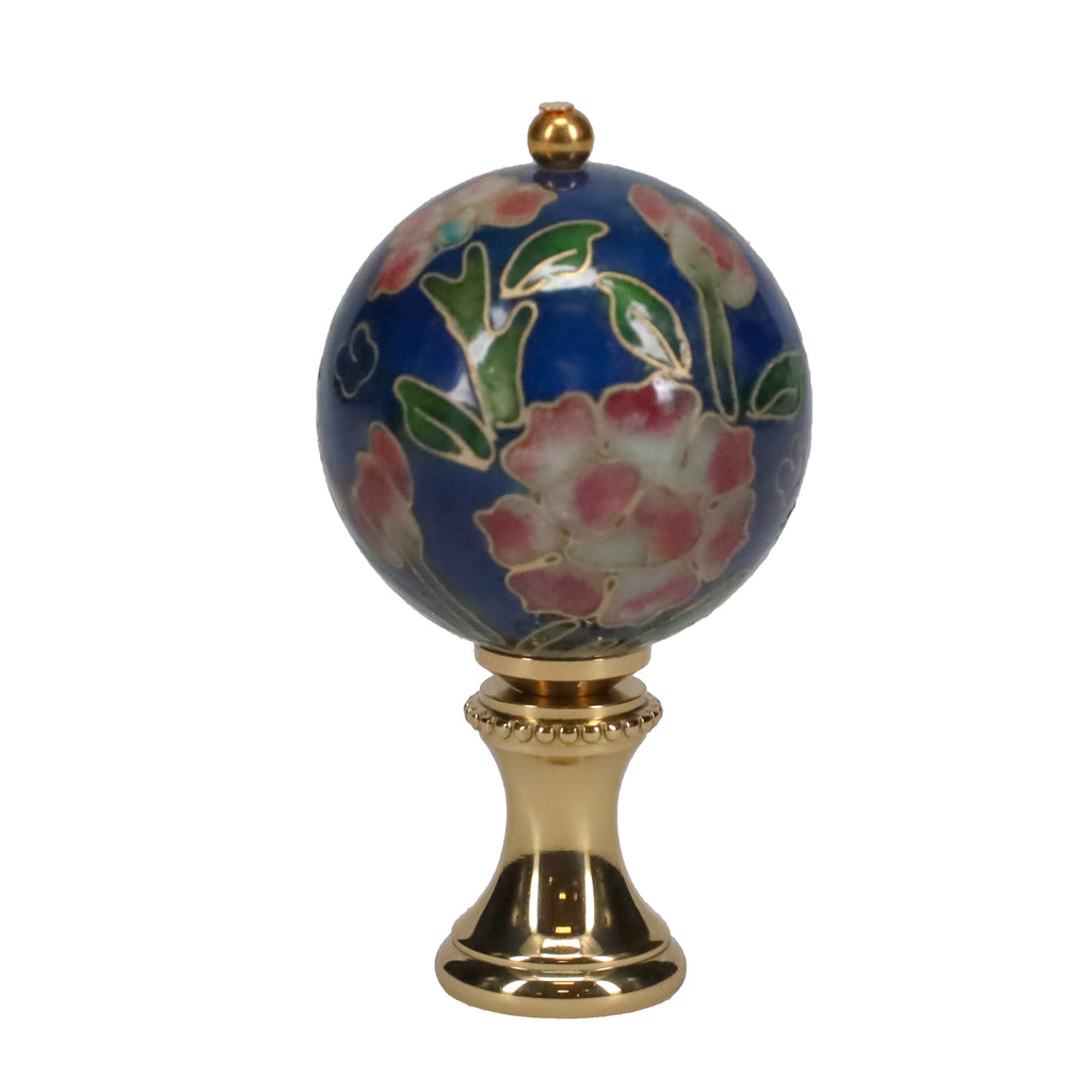 2-1/8" Tall Brass Finial, 1-1/8" Porcelain Bead with Navy Blue Cloisonné Floral Pattern, 1/4-27F Tap (15195)