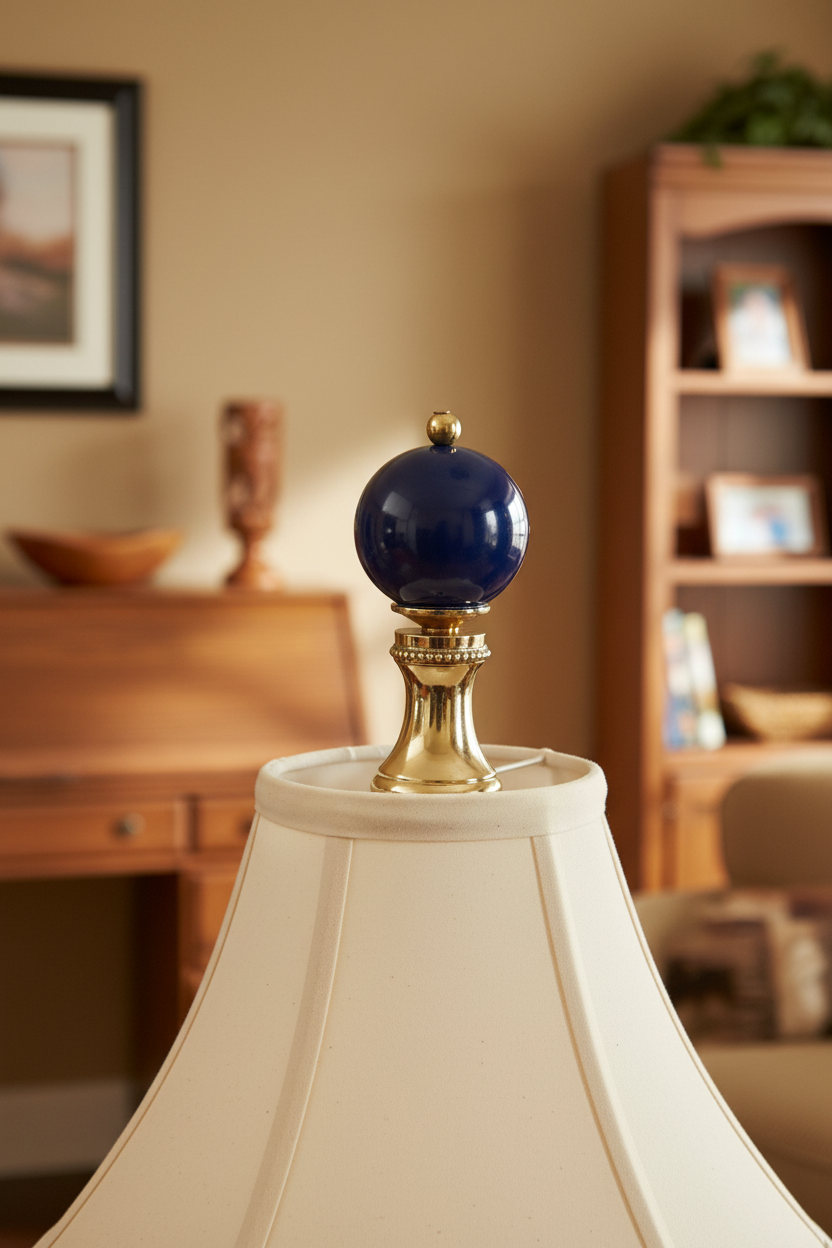 1-3/4" Tall Brass Finial, 3/4" Diameter Dark Blue Ceramic Ball, 1/4-27F Tap (15196DB)