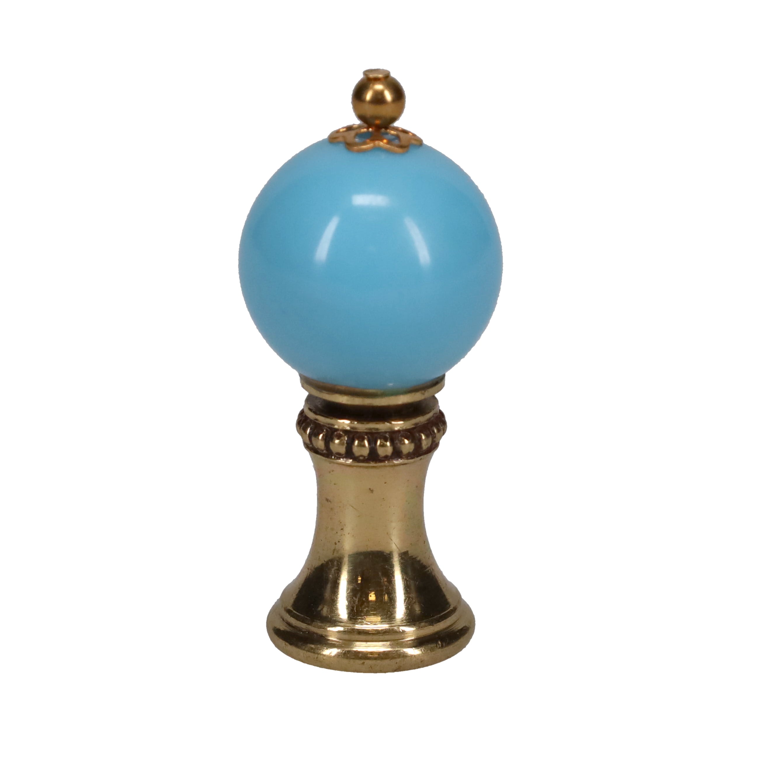 1-3/4" Tall Brass Finial, 3/4" Diameter Light Blue Ceramic Ball, 1/4-27F Tap (15196LB)
