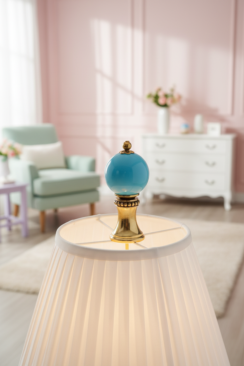 1-3/4" Tall Brass Finial, 3/4" Diameter Light Blue Ceramic Ball, 1/4-27F Tap (15196LB)