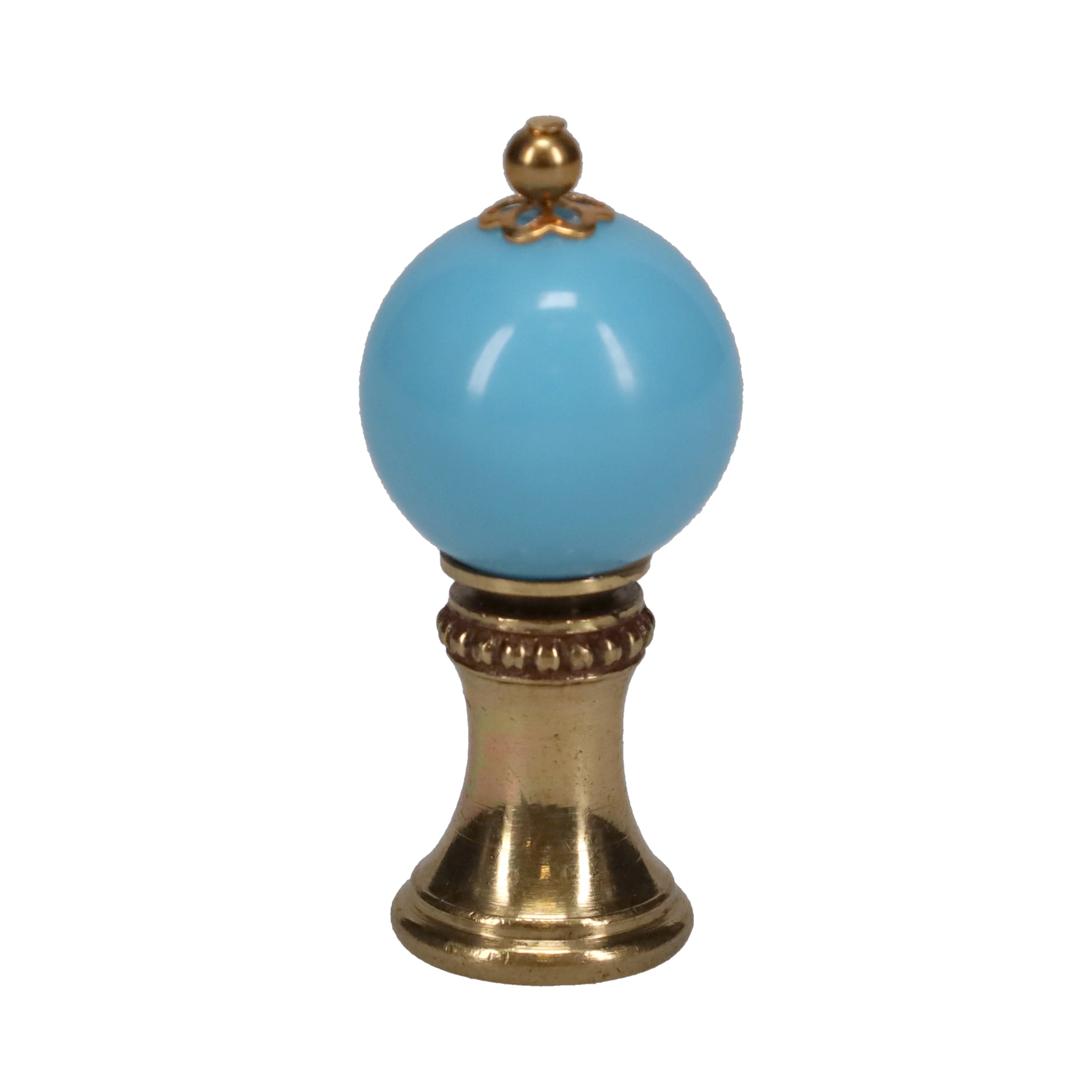 1-3/4" Tall Brass Finial, 3/4" Diameter Light Blue Ceramic Ball, 1/4-27F Tap (15196LB)