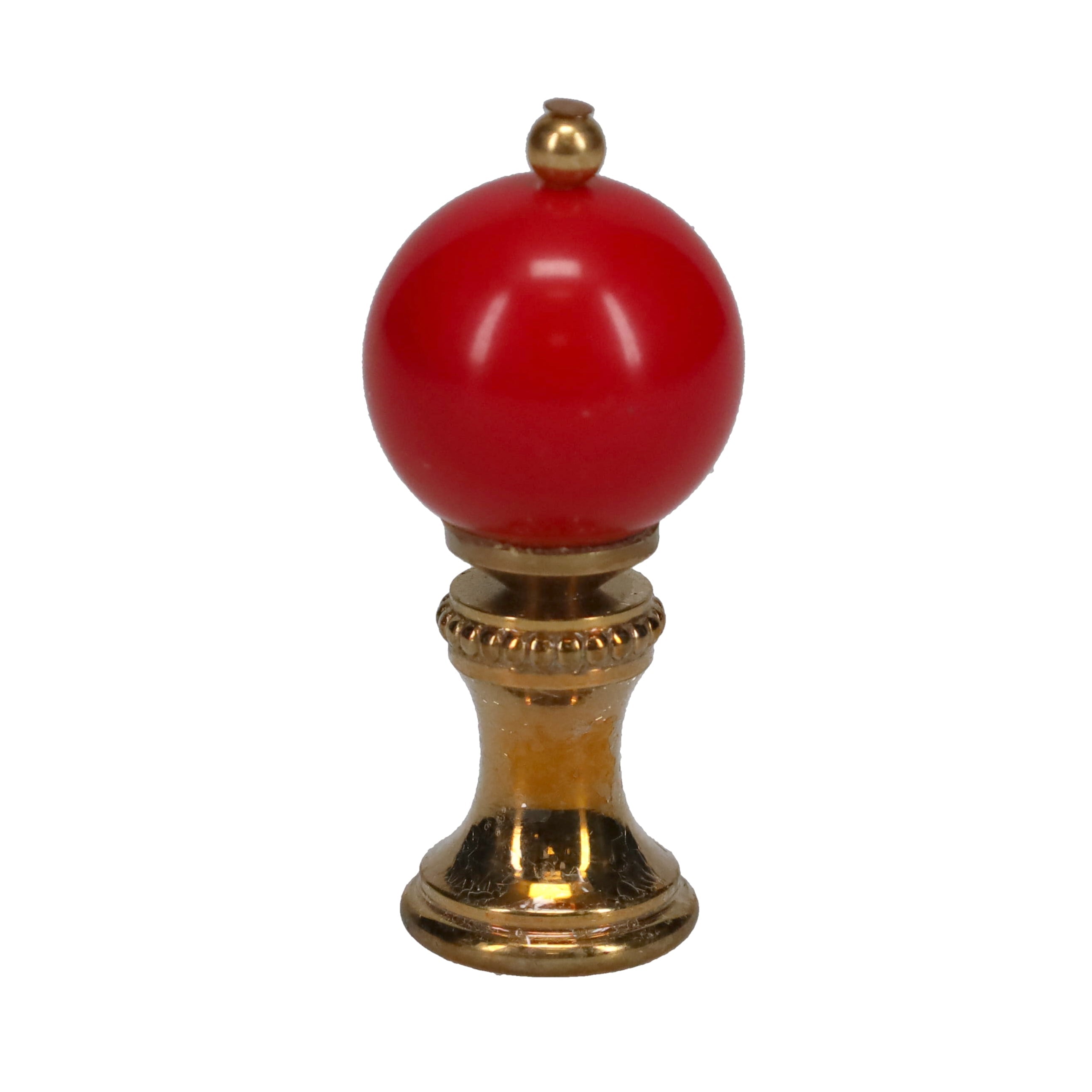 1-3/4" Tall Brass Finial, 3/4" Diameter Red Ceramic Ball, 1/4-27F Tap (15196RD)