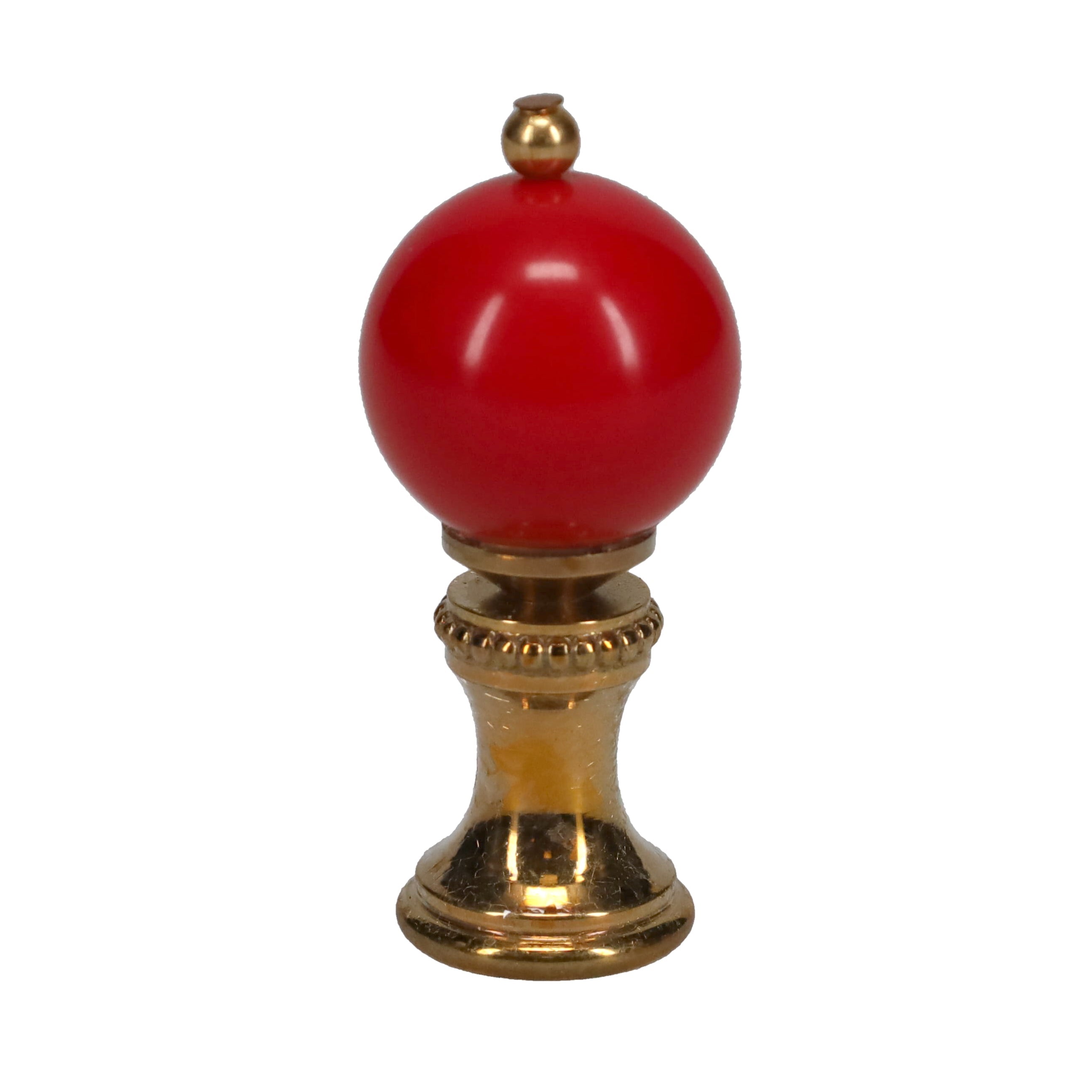 1-3/4" Tall Brass Finial, 3/4" Diameter Red Ceramic Ball, 1/4-27F Tap (15196RD)