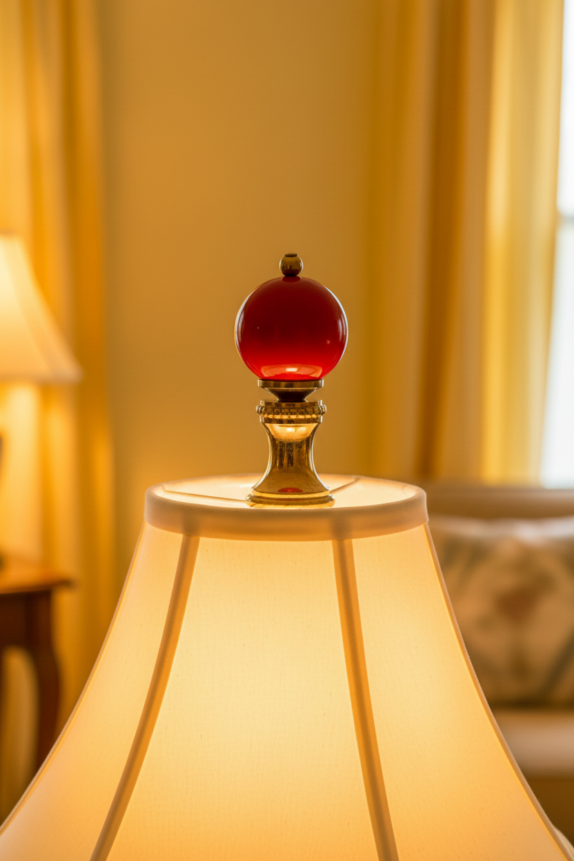 1-3/4" Tall Brass Finial, 3/4" Diameter Red Ceramic Ball, 1/4-27F Tap (15196RD)