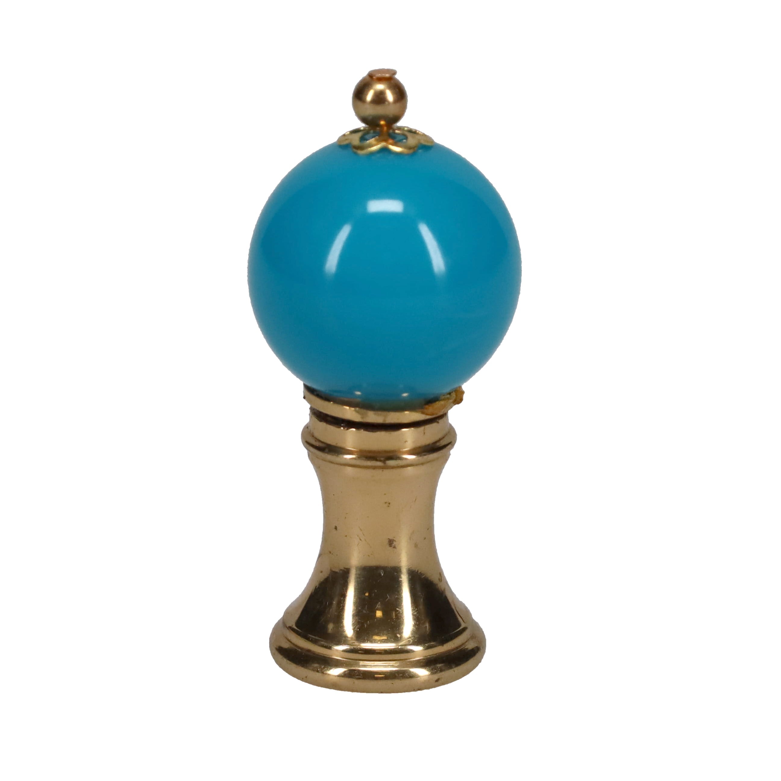 1-3/4" Tall Brass Finial, 3/4" Diameter Turquoise Ceramic Ball, 1/4-27F Tap (15196TU)