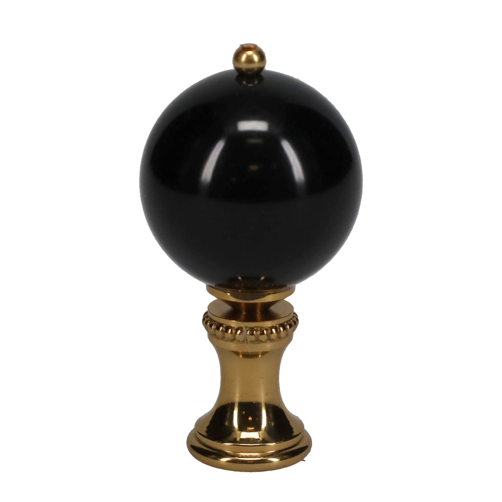 2" Tall Brass Finial, 1-1/16" Diameter Black Ceramic Ball, 1/4-27F Tap (15197BK)