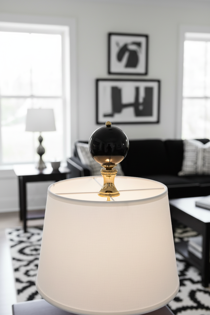 2" Tall Brass Finial, 1-1/16" Diameter Black Ceramic Ball, 1/4-27F Tap (15197BK)