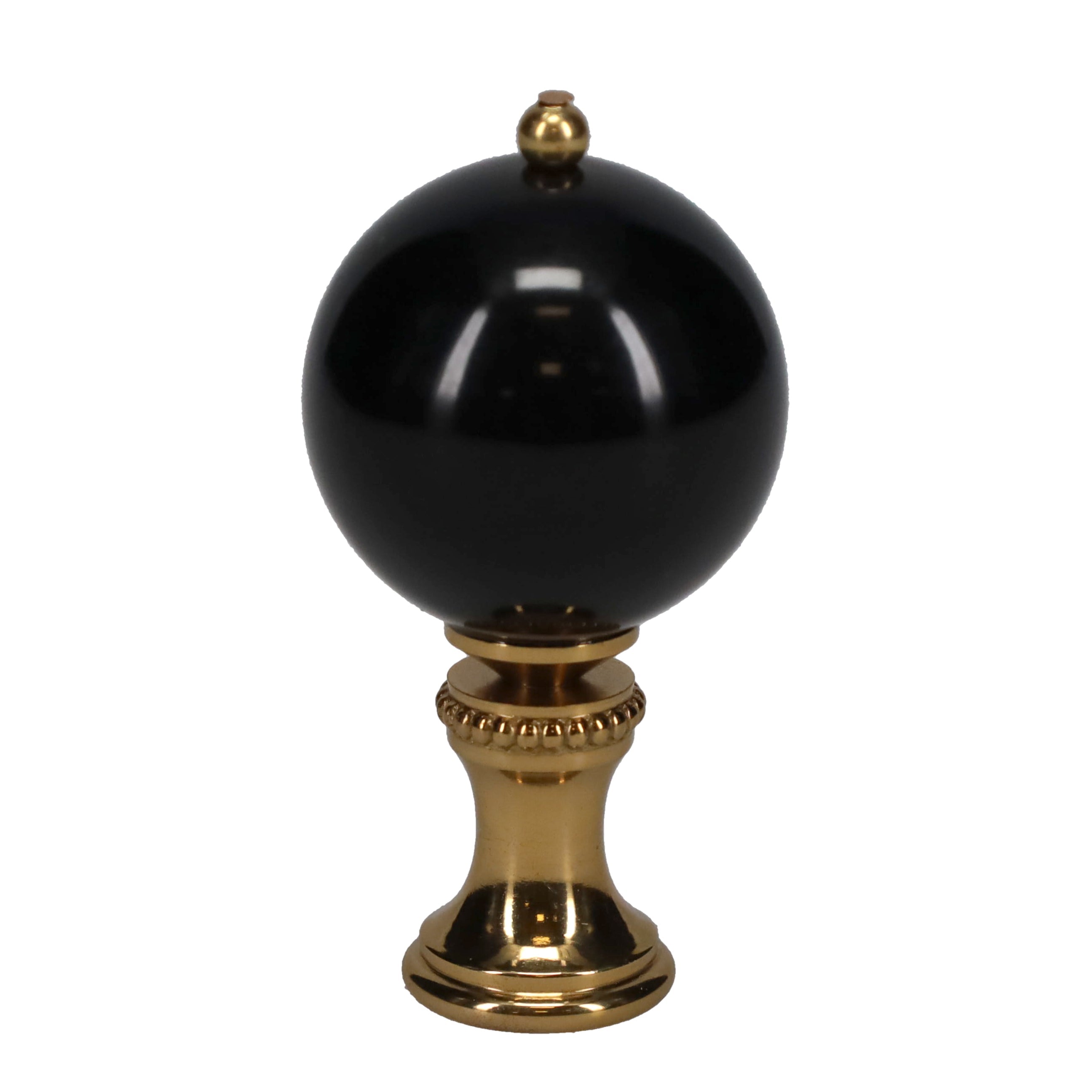 2" Tall Brass Finial, 1-1/16" Diameter Black Ceramic Ball, 1/4-27F Tap (15197BK)