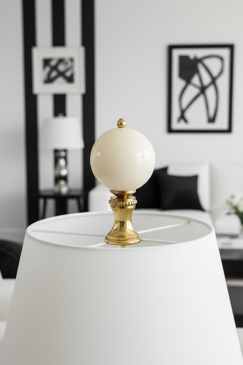 2" Tall Brass Finial, 1-1/16" Diameter White Ceramic Ball, 1/4-27F Tap (15197WH)