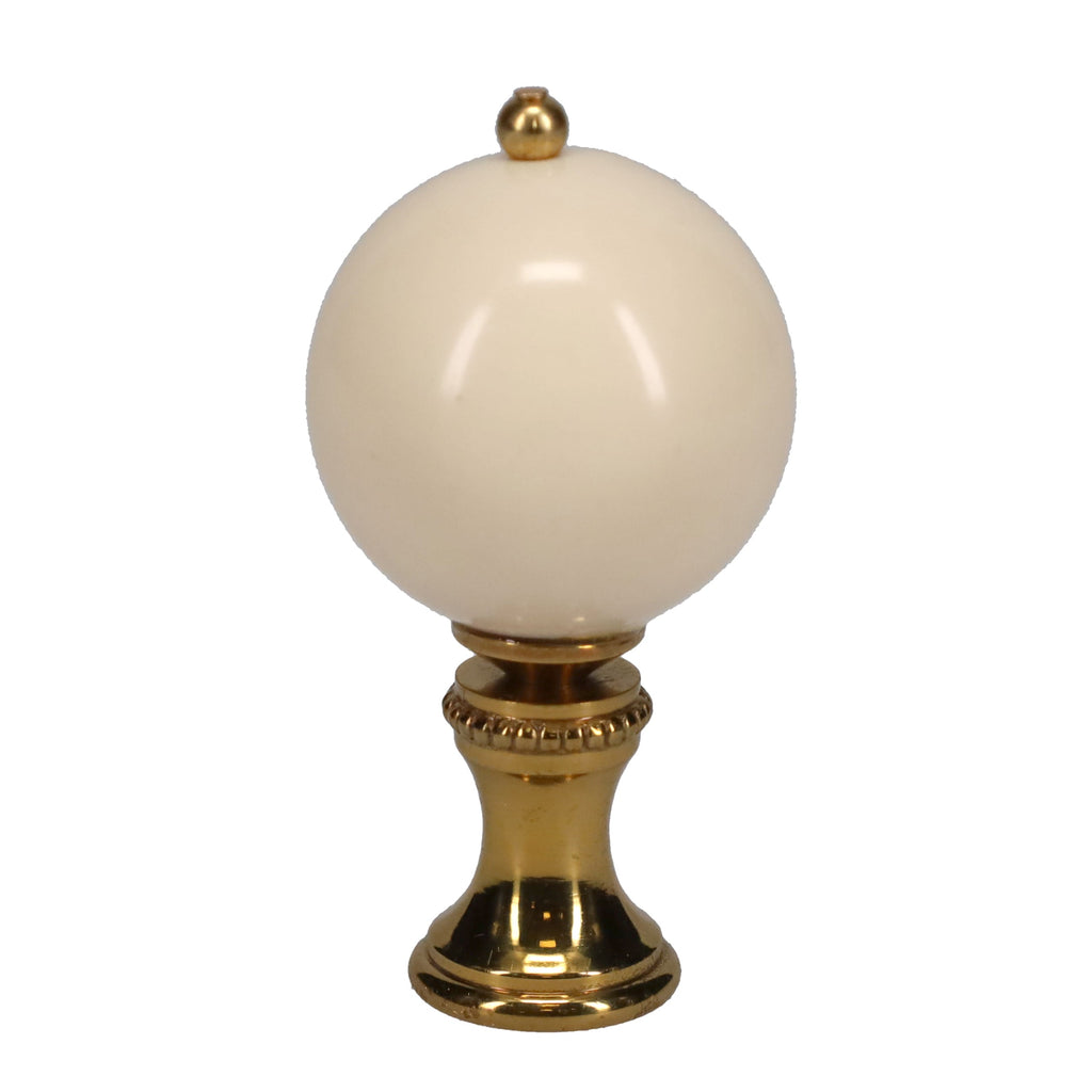 2" Tall Brass Finial, 1-1/16" Diameter White Ceramic Ball, 1/4-27F Tap (15197WH)