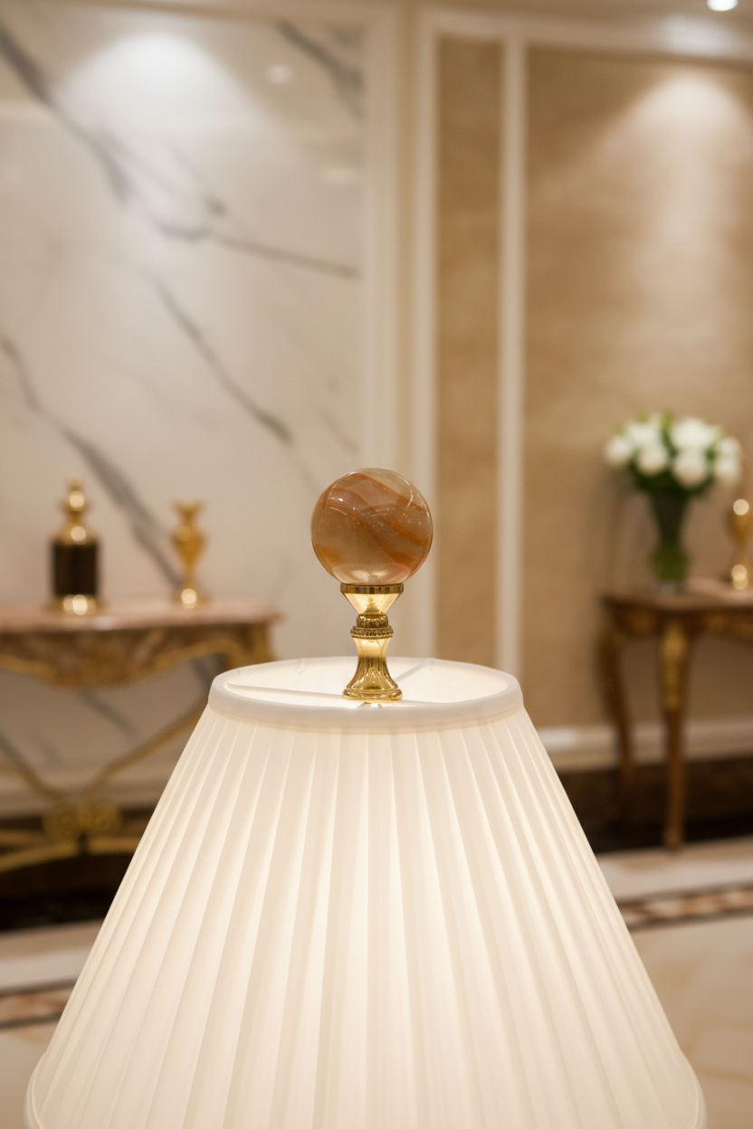 2-1/4" Tall Brass Finial, 1-1/4" Agate Stone Quartz, 1/4-27F Tap (15198)