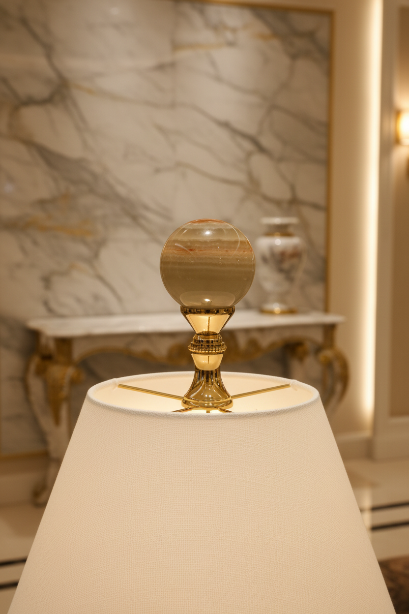 2-1/4" Tall Brass Finial, 1-1/8" Agate Stone Quartz, 1/4-27F Tap (15199)