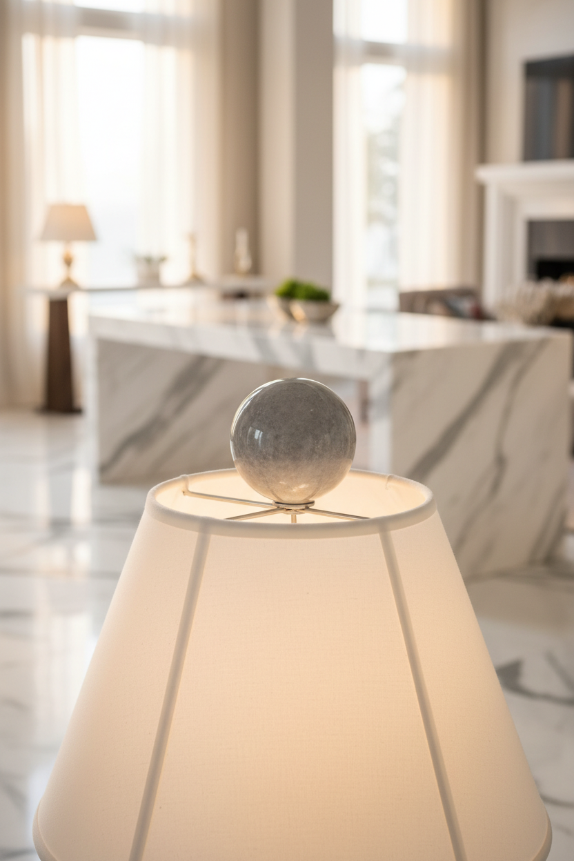 1-5/16" Diameter Finial, Marble Stone Grey, 1/4-27F Tap (15201GY)