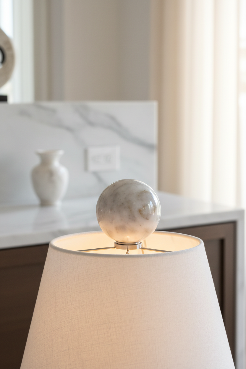 1-5/16" Diameter Finial, Marble Stone Grey & White, 1/4-27F Tap (15201WH)