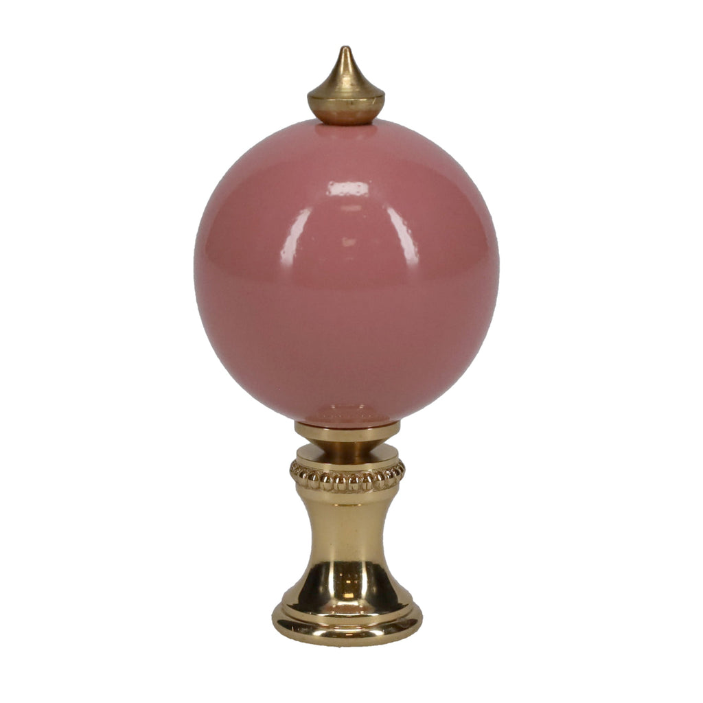 2-1/2" Tall Brass Finial, 1-1/4" Diameter Dark Pink Ceramic Ball, 1/4-27F Tap (15202DP)