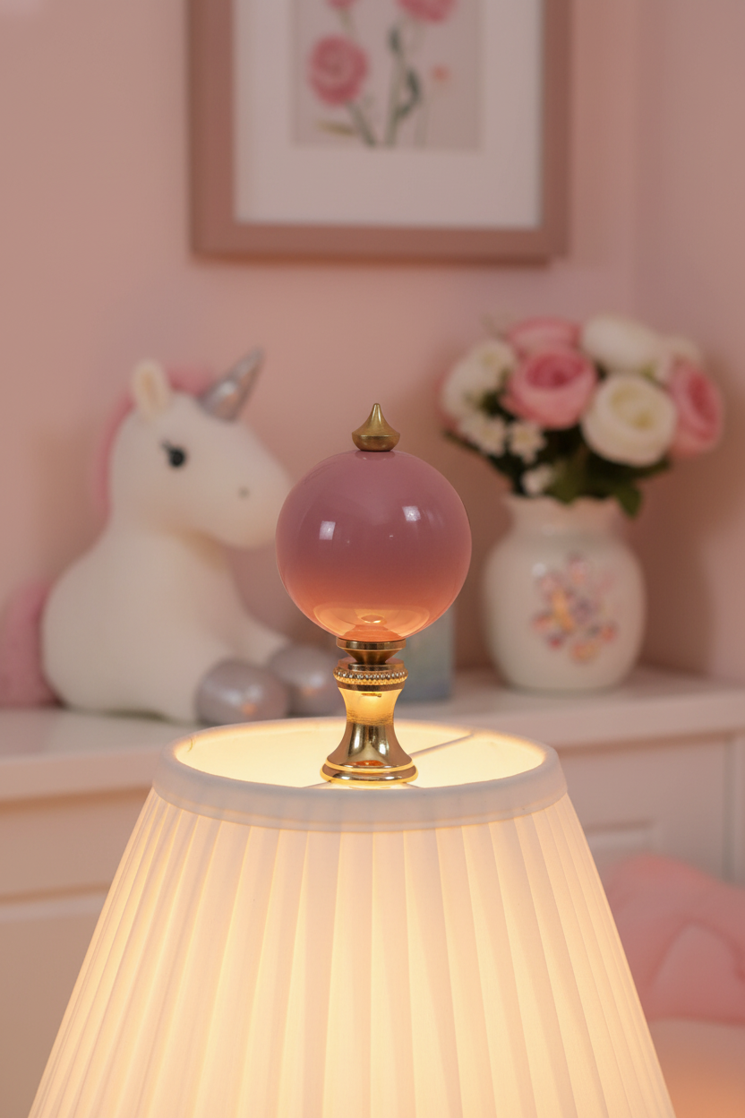 2-1/2" Tall Brass Finial, 1-1/4" Diameter Dark Pink Ceramic Ball, 1/4-27F Tap (15202DP)