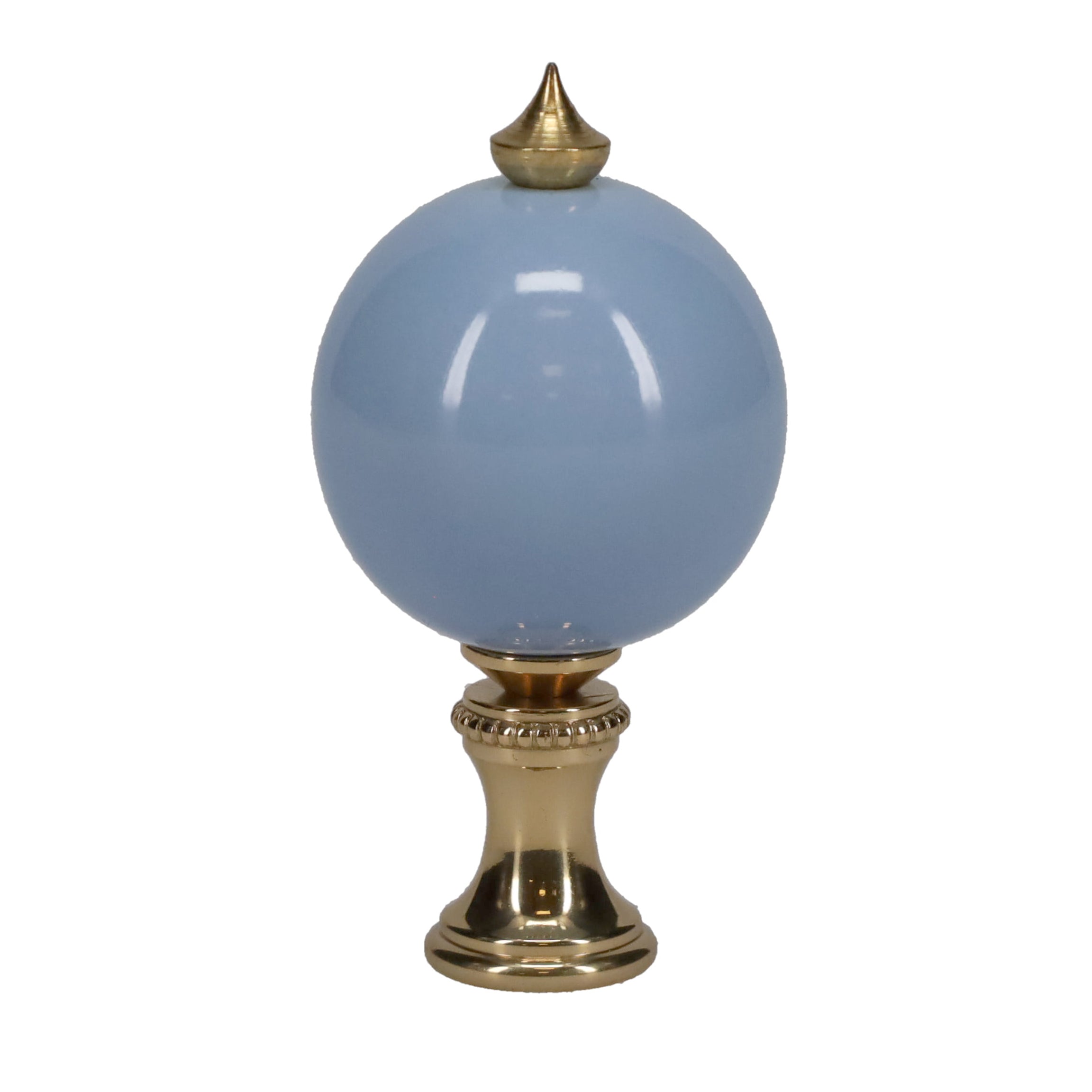 2-1/2" Tall Brass Finial, 1-1/4" Diameter Light Blue Ceramic Ball, 1/4-27F Tap (15202LB)