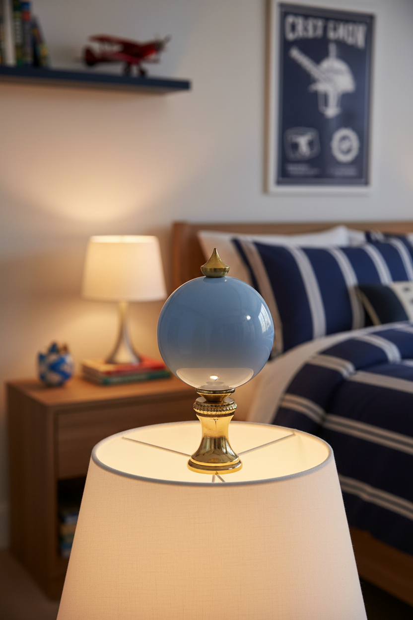 2-1/2" Tall Brass Finial, 1-1/4" Diameter Light Blue Ceramic Ball, 1/4-27F Tap (15202LB)