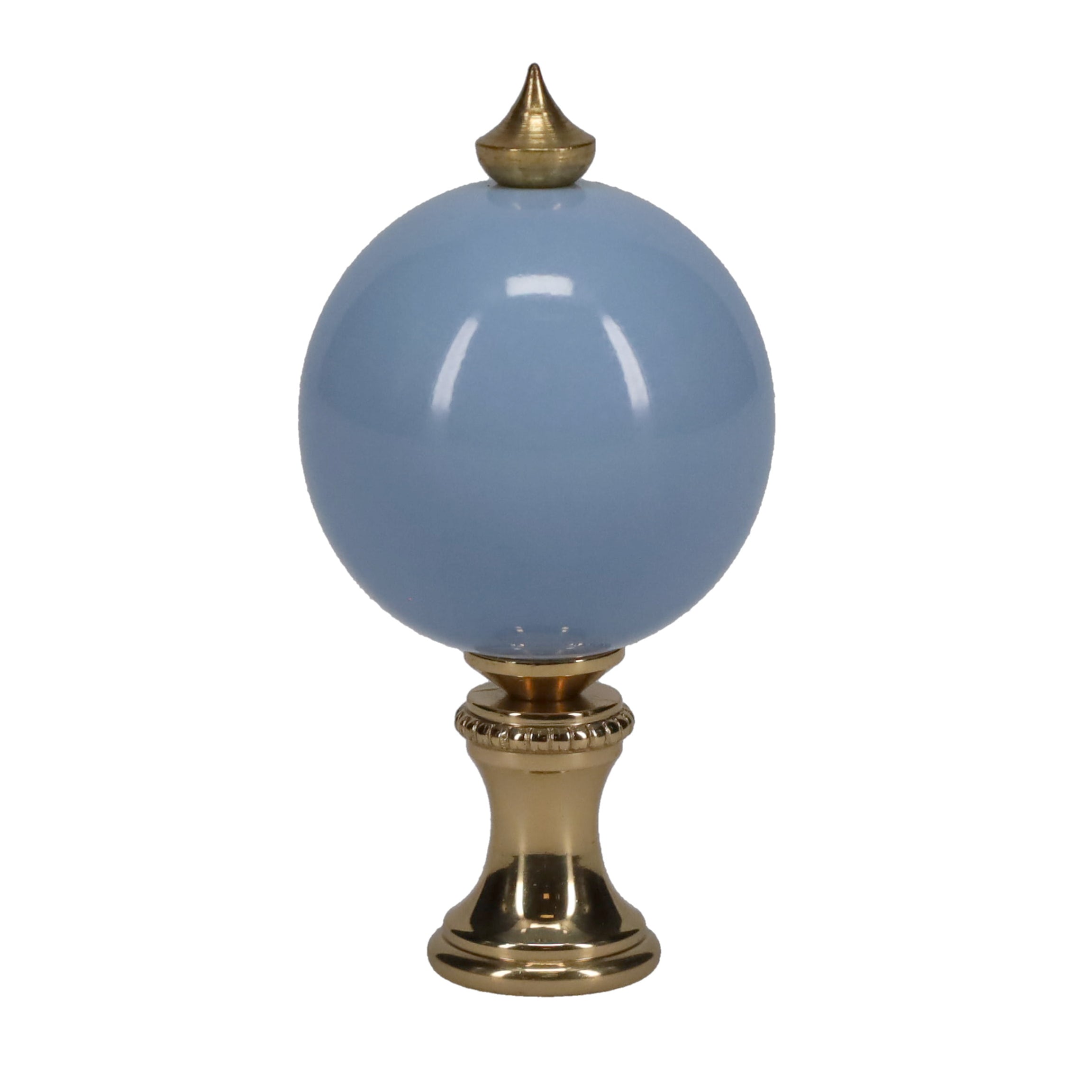 2-1/2" Tall Brass Finial, 1-1/4" Diameter Light Blue Ceramic Ball, 1/4-27F Tap (15202LB)