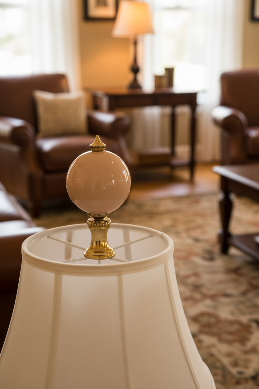 2-1/2" Tall Brass Finial, 1-1/4" Diameter Tan Ceramic Ball, 1/4-27F Tap (15202TN)