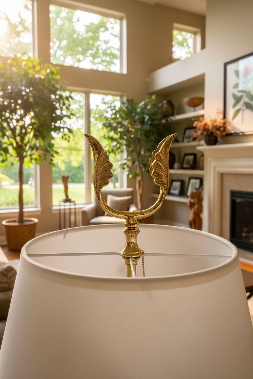 3-1/2" Tall Brass Finial, U-Shaped Leaf Scrollwork, 1/4-27F Tap (15206)