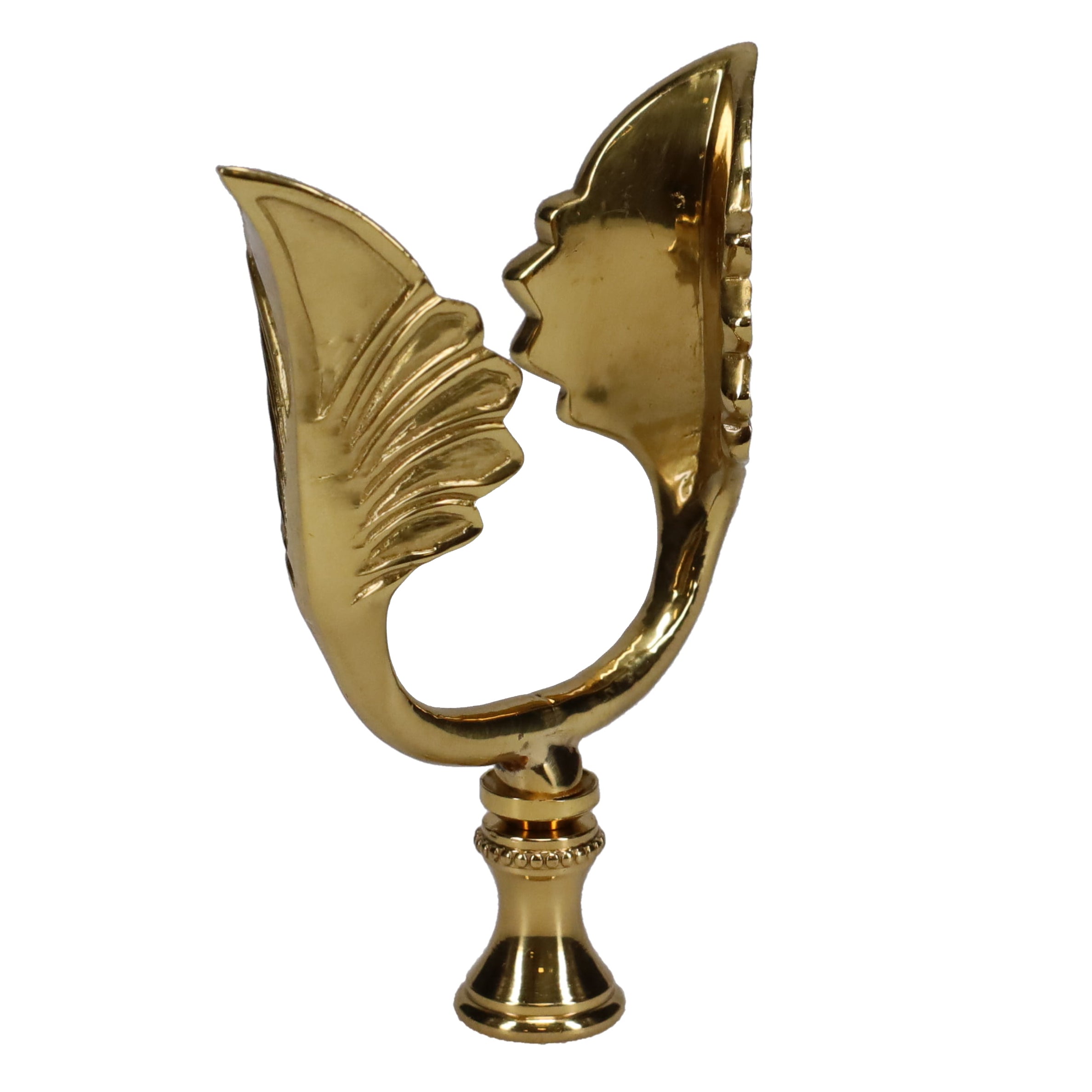 3-1/2" Tall Brass Finial, U-Shaped Leaf Scrollwork, 1/4-27F Tap (15206)