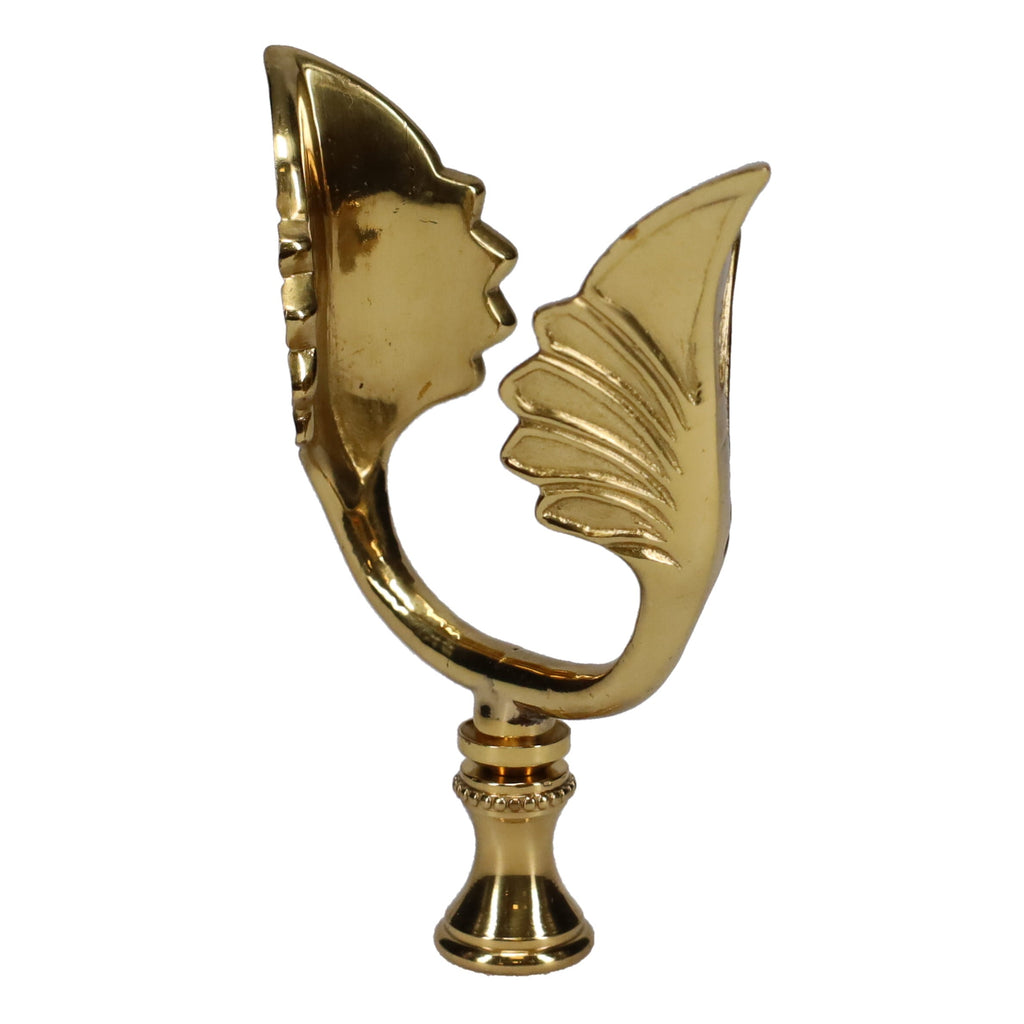 3-1/2" Tall Brass Finial, U-Shaped Leaf Scrollwork, 1/4-27F Tap (15206)