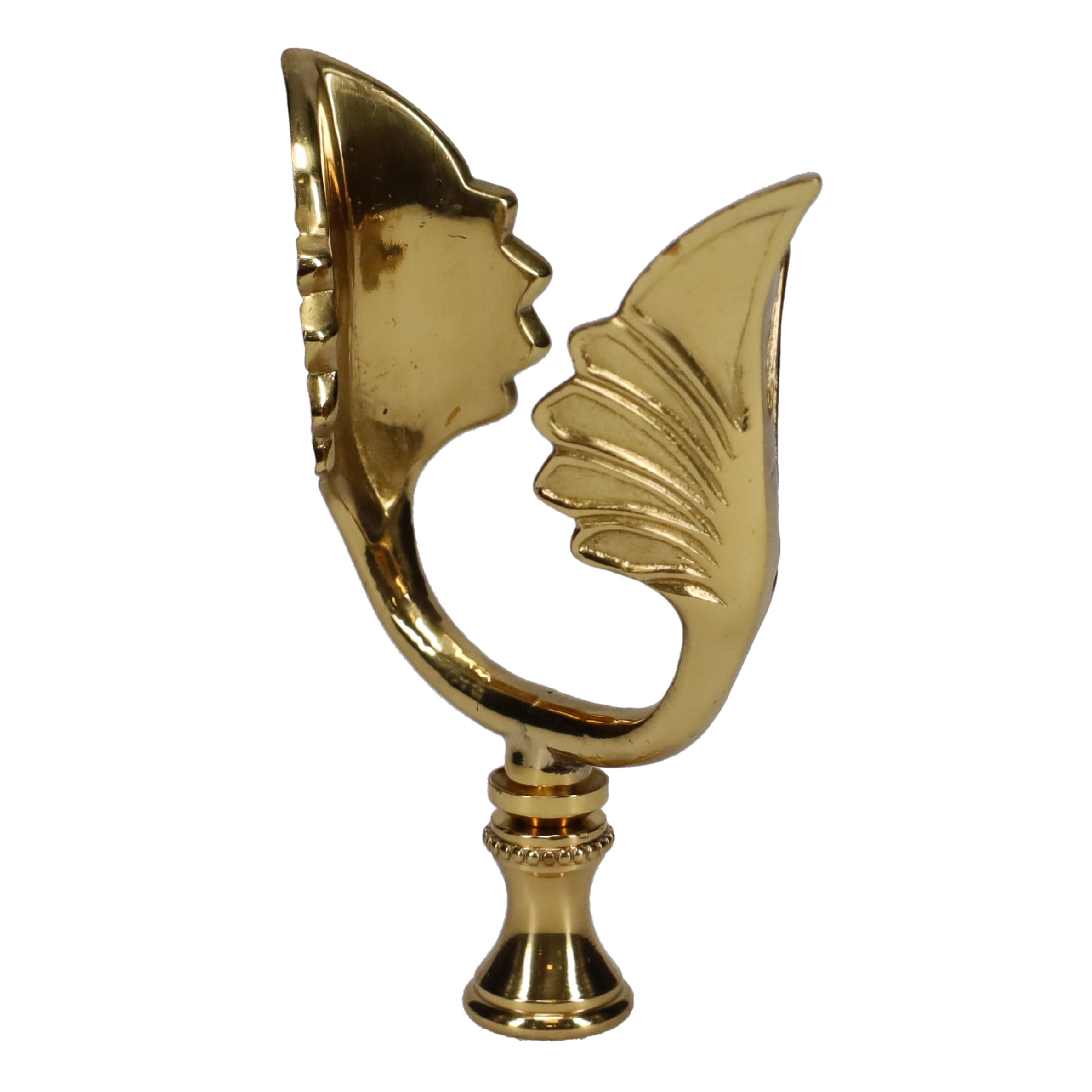 3-1/2" Tall Brass Finial, U-Shaped Leaf Scrollwork, 1/4-27F Tap (15206)