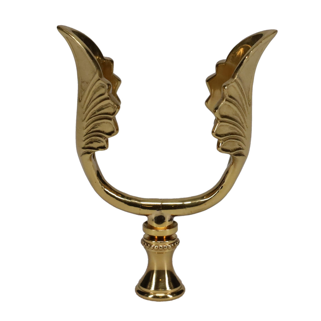 3-1/2" Tall Brass Finial, U-Shaped Leaf Scrollwork, 1/4-27F Tap (15206)