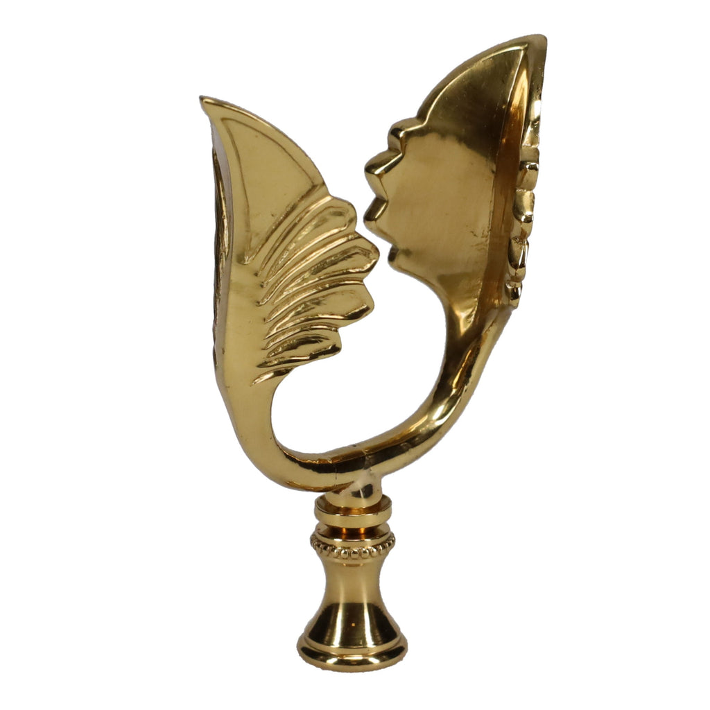 3-1/2" Tall Brass Finial, U-Shaped Leaf Scrollwork, 1/4-27F Tap (15206)