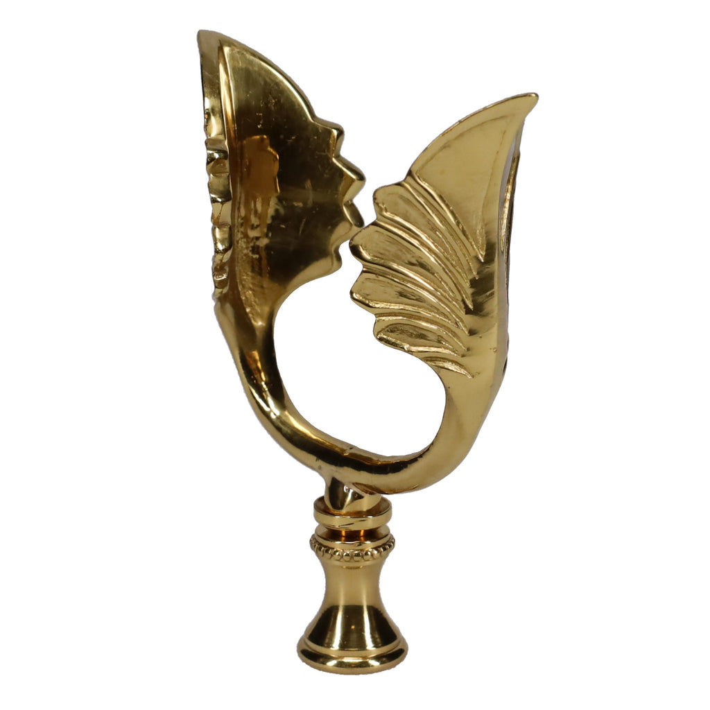 3-1/2" Tall Brass Finial, U-Shaped Leaf Scrollwork, 1/4-27F Tap (15206)