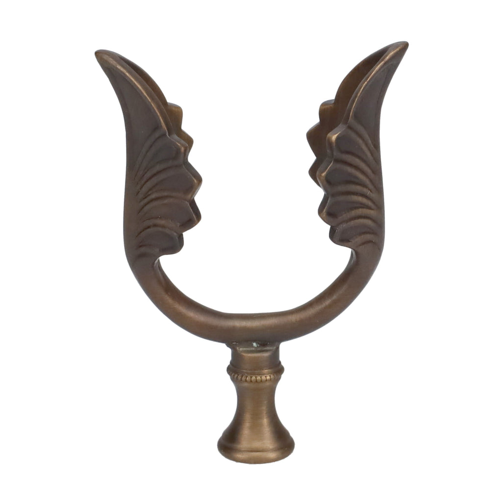 3-1/2" Tall Brass Finial, U-Shaped Leaf Scrollwork, Dark Bronze, 1/4-27F Tap (15206BR)