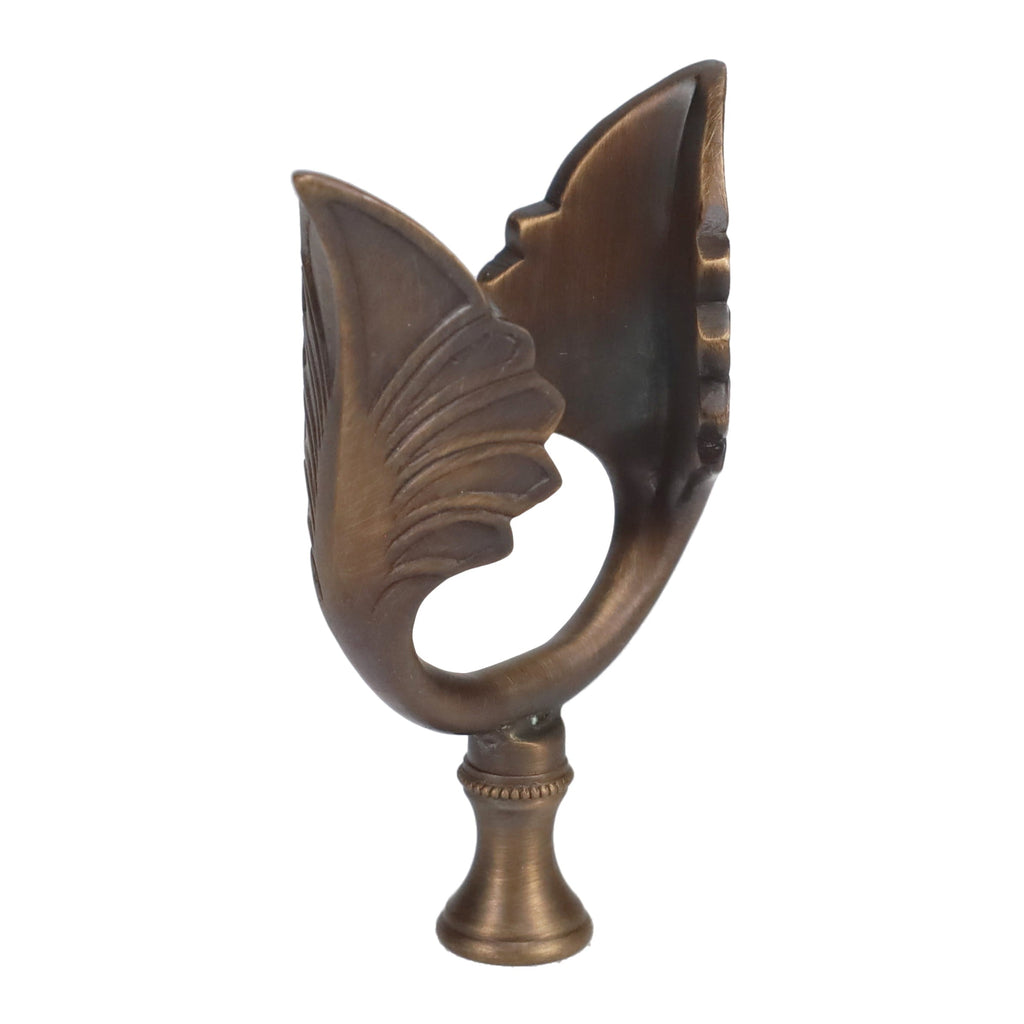 3-1/2" Tall Brass Finial, U-Shaped Leaf Scrollwork, Dark Bronze, 1/4-27F Tap (15206BR)
