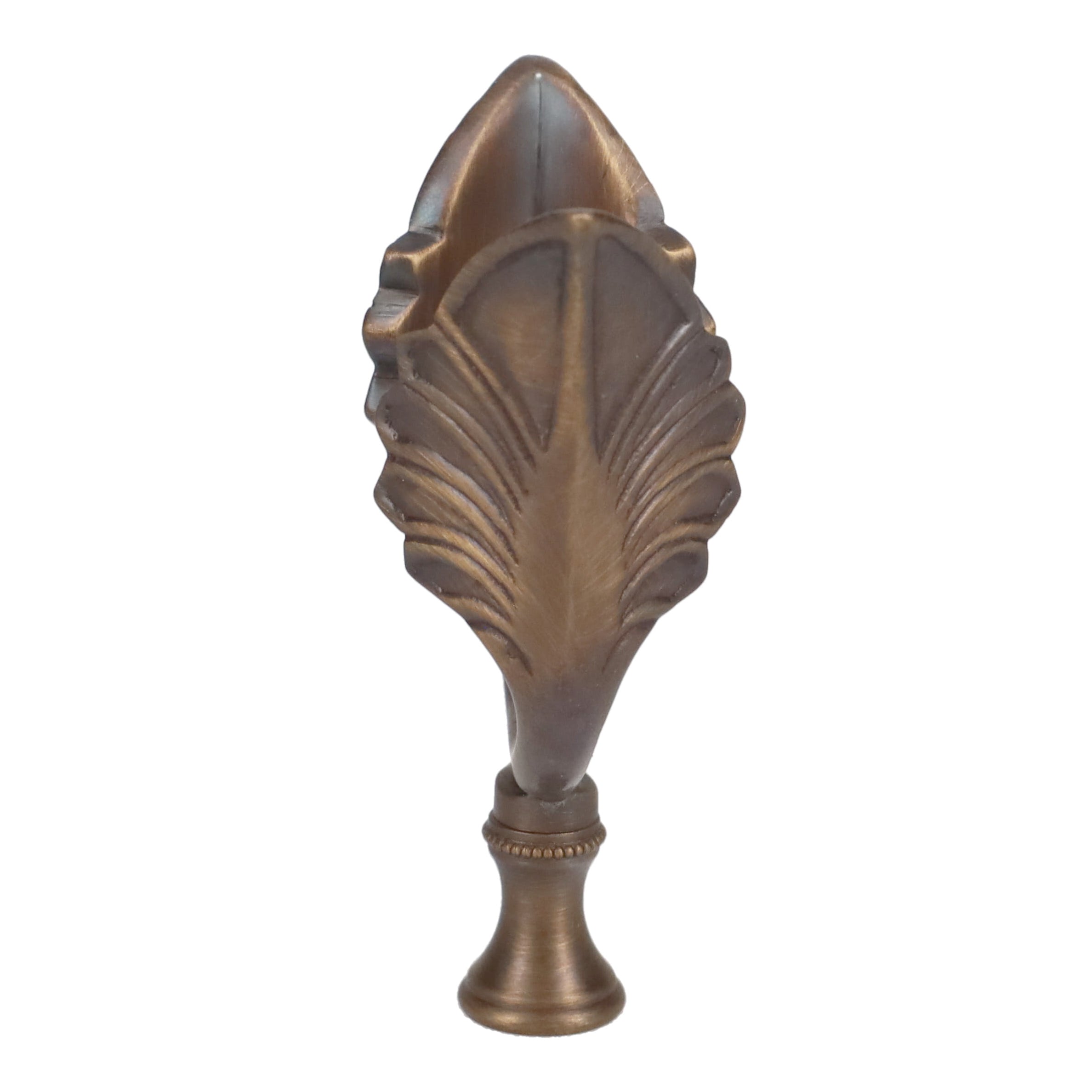 3-1/2" Tall Brass Finial, U-Shaped Leaf Scrollwork, Dark Bronze, 1/4-27F Tap (15206BR)