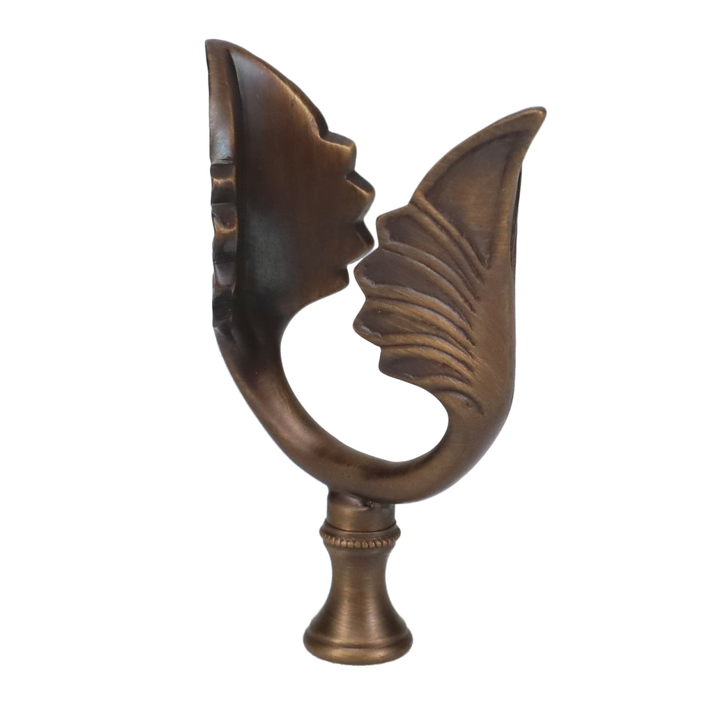 3-1/2" Tall Brass Finial, U-Shaped Leaf Scrollwork, Dark Bronze, 1/4-27F Tap (15206BR)