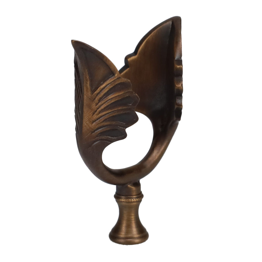 3-1/2" Tall Brass Finial, U-Shaped Leaf Scrollwork, Dark Bronze, 1/4-27F Tap (15206BR)