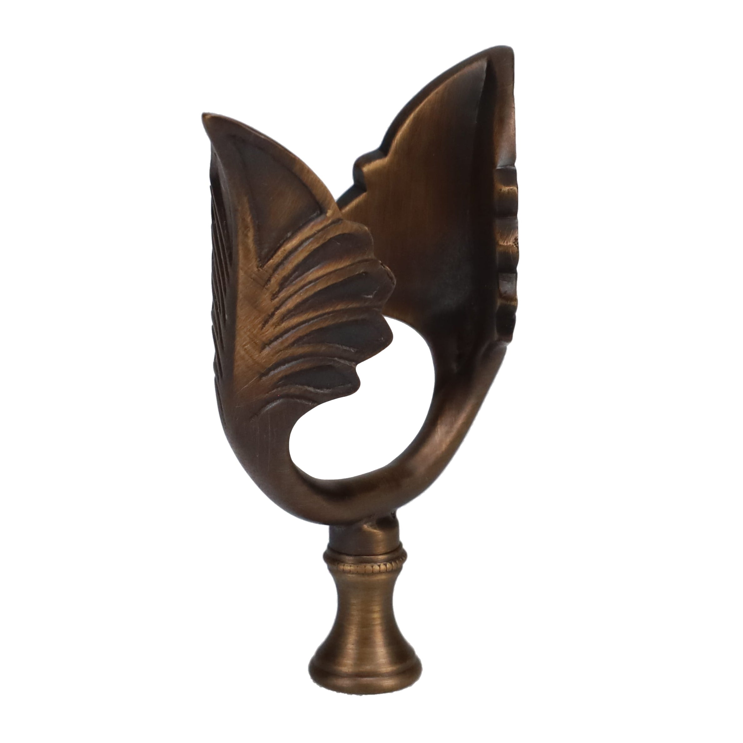3-1/2" Tall Brass Finial, U-Shaped Leaf Scrollwork, Dark Bronze, 1/4-27F Tap (15206BR)